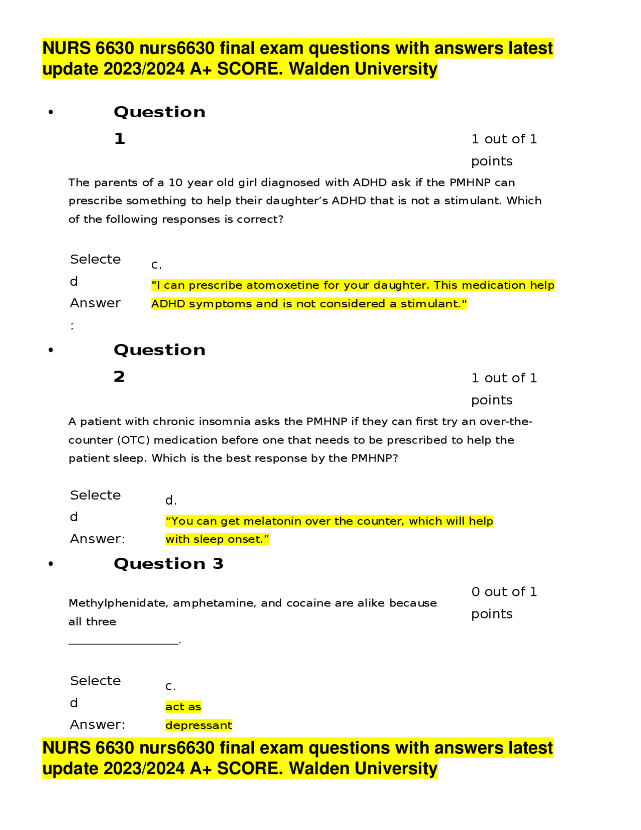 NURS 6630 Final Exam Questions and Answers | Exams Nursing | Docsity