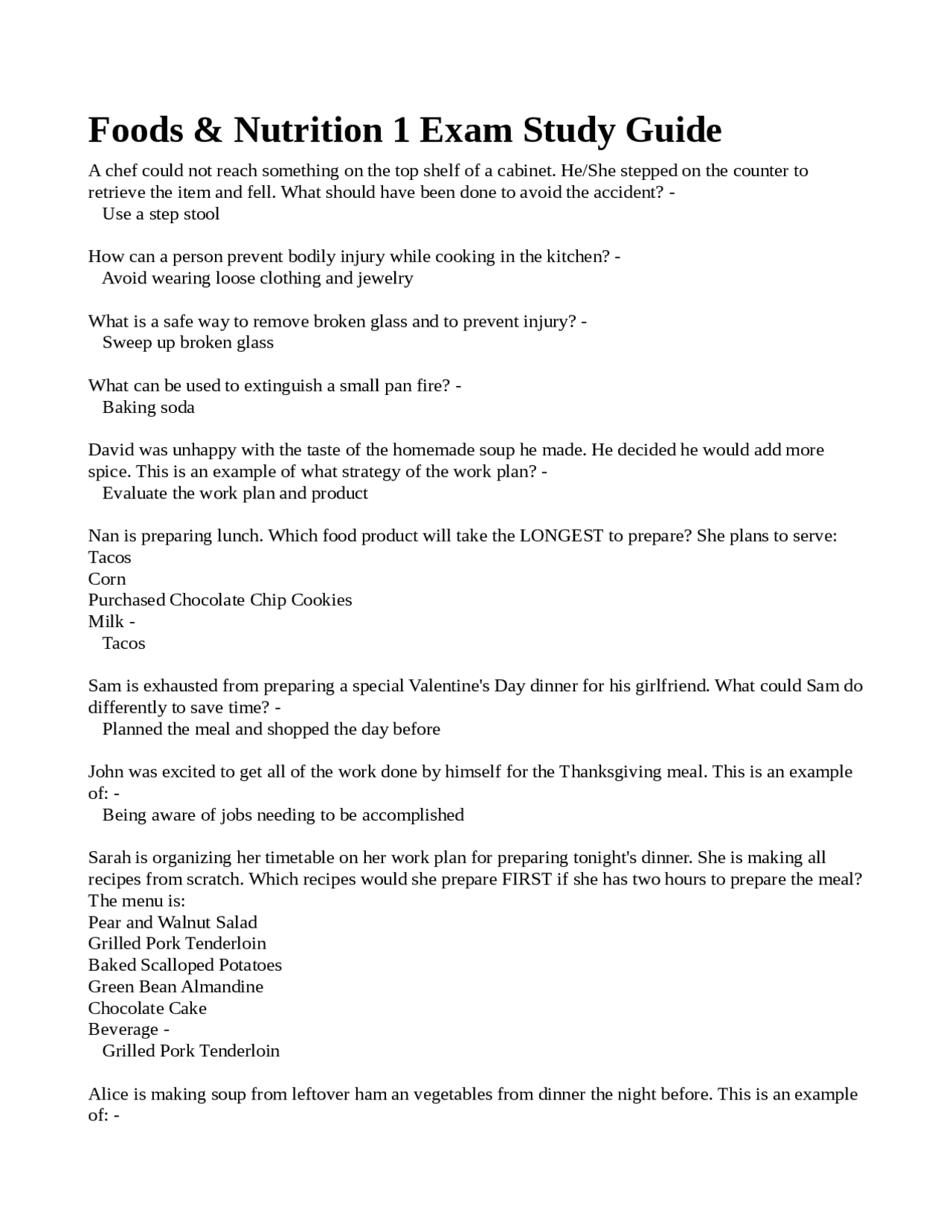 Foods & Nutrition 1 Exam Study Guide | Exams Nutrition | Docsity