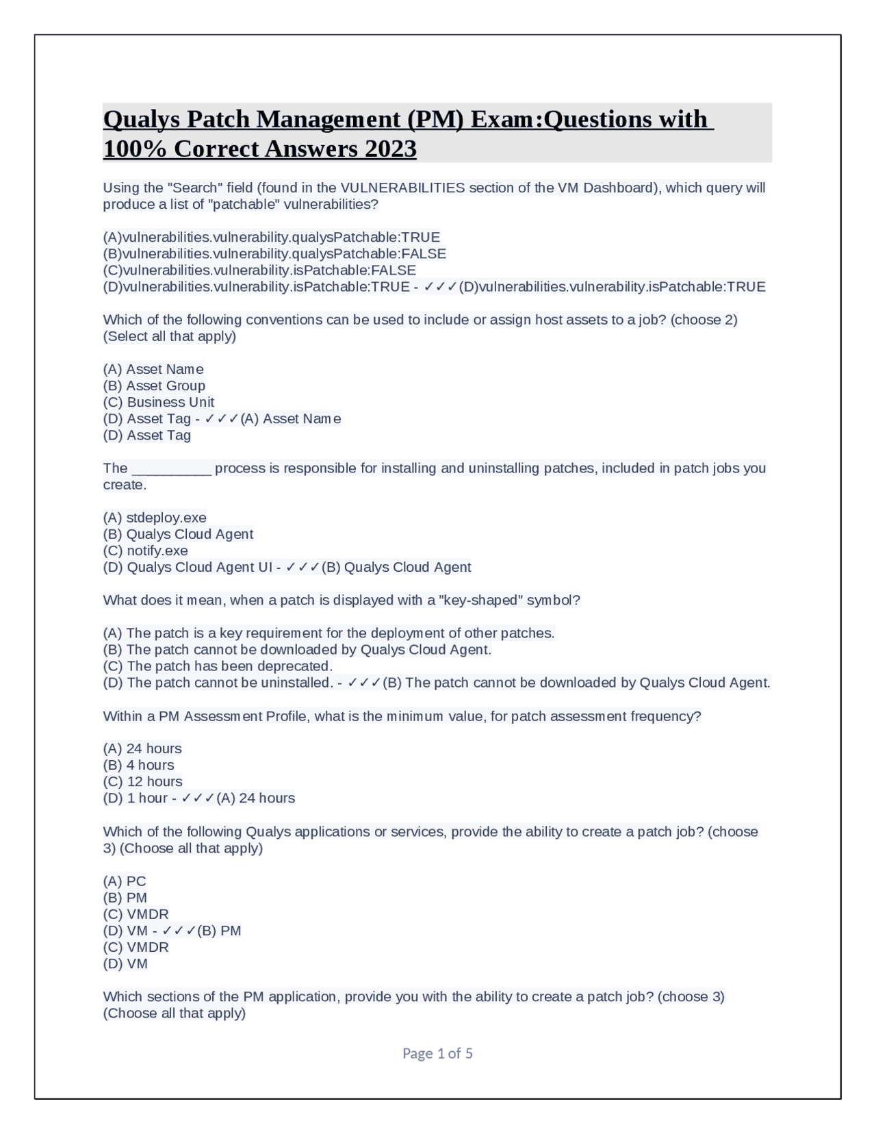 Qualys Patch Management (PM) Exam:Questions with 100% Correct Answers ...
