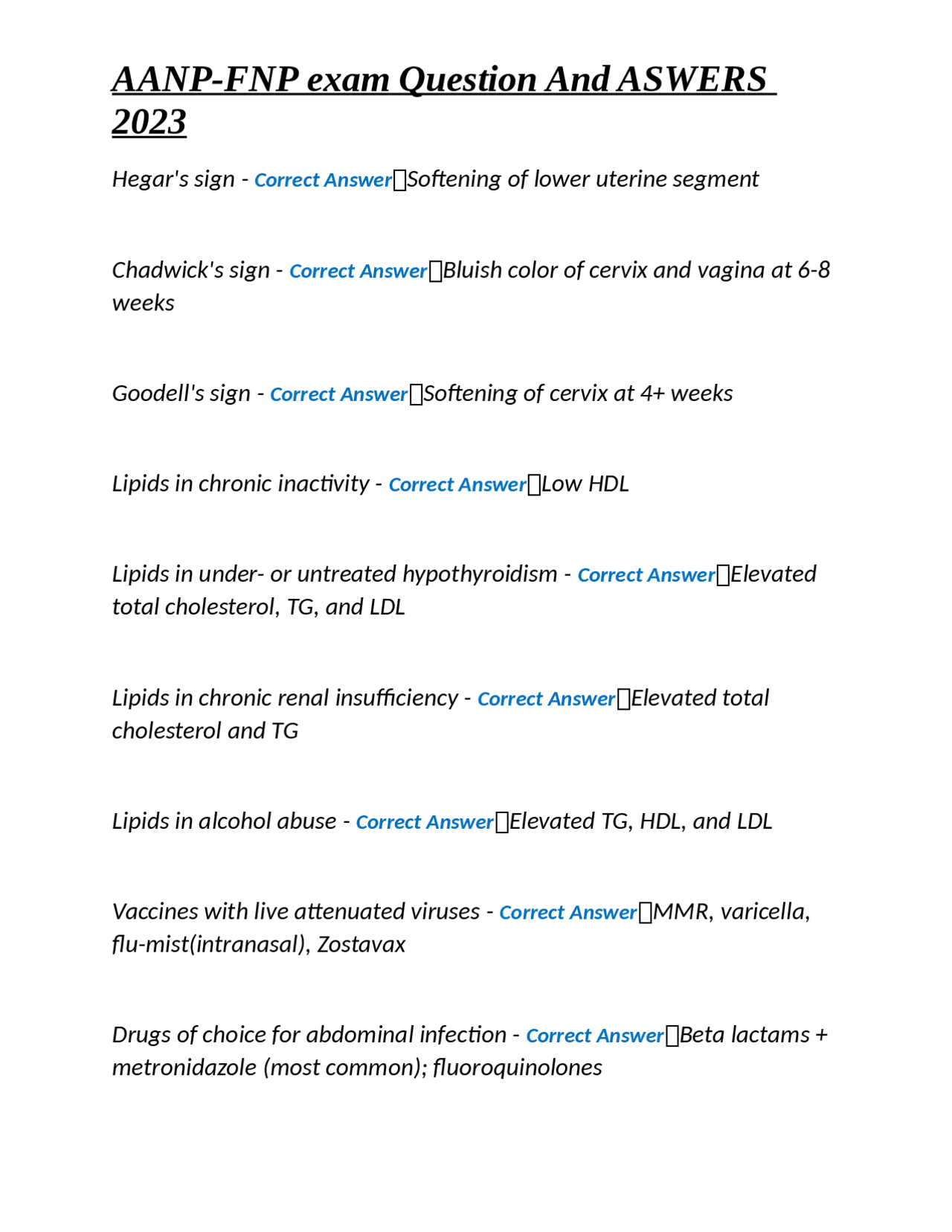 AANP-FNP Exam Questions and Answers 2023 | Exams Nursing | Docsity