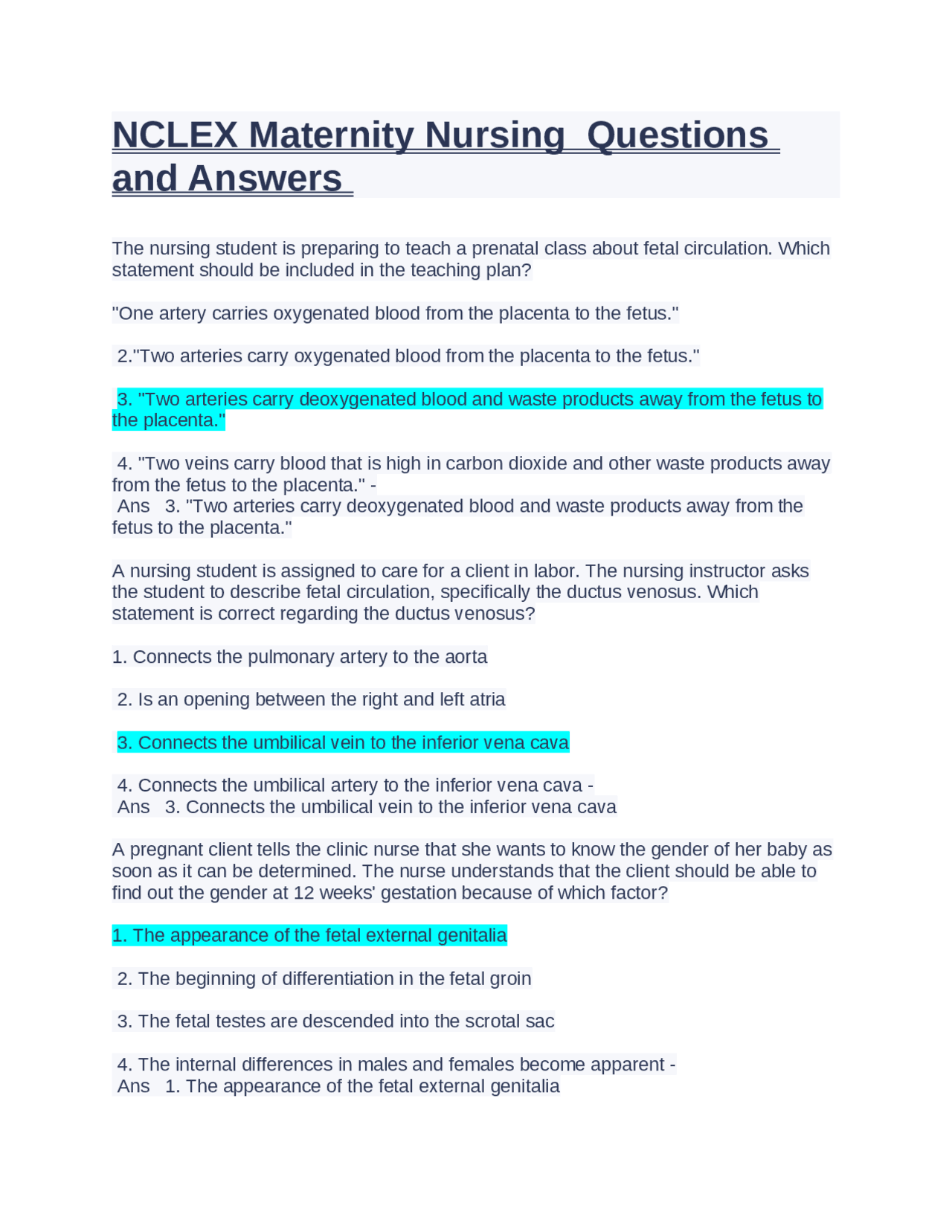 NCLEX Maternity Nursing Questions and Answers | Exams Nursing | Docsity