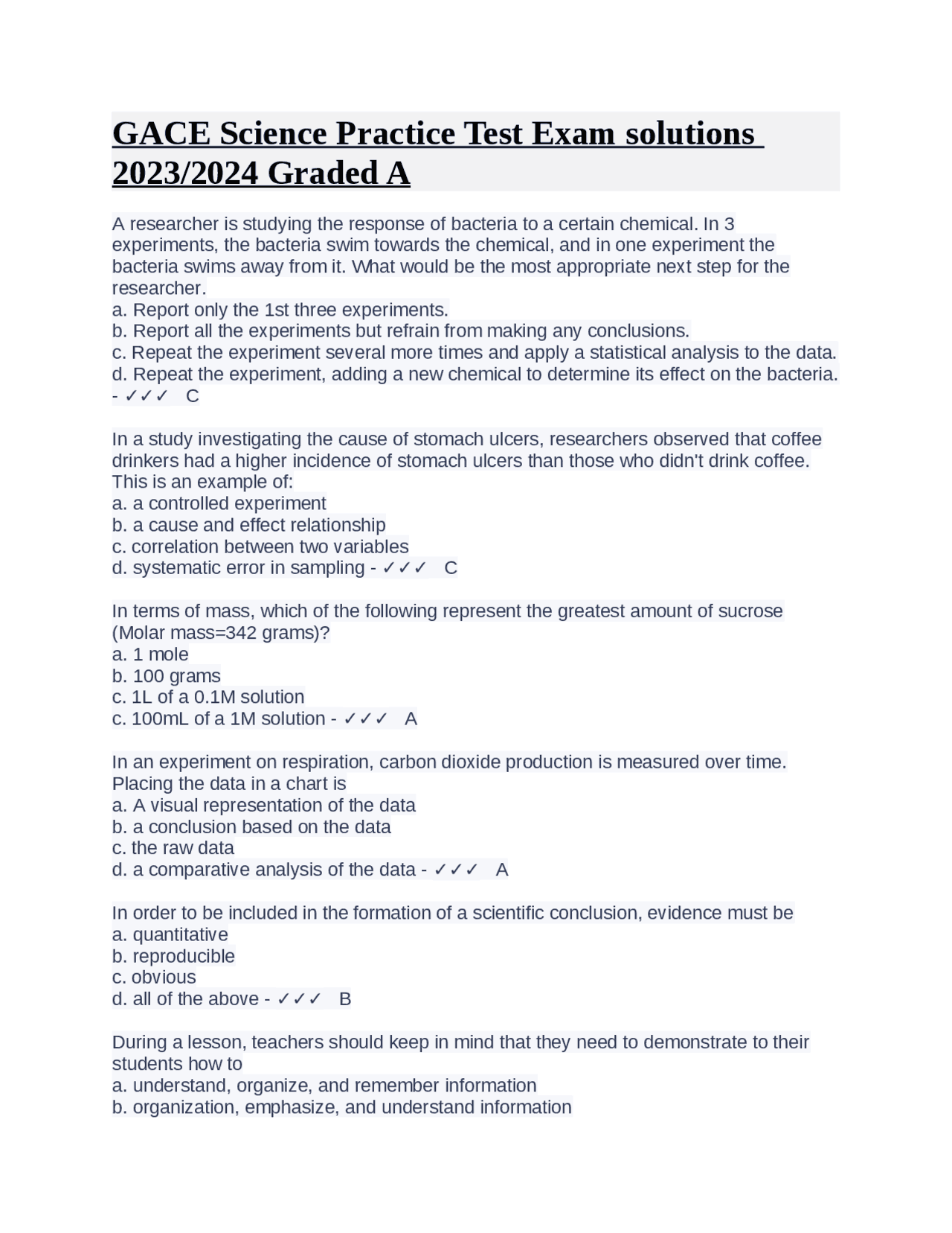 GACE Science Practice Test Exam solutions 2023/2024 Graded A | Exams ...