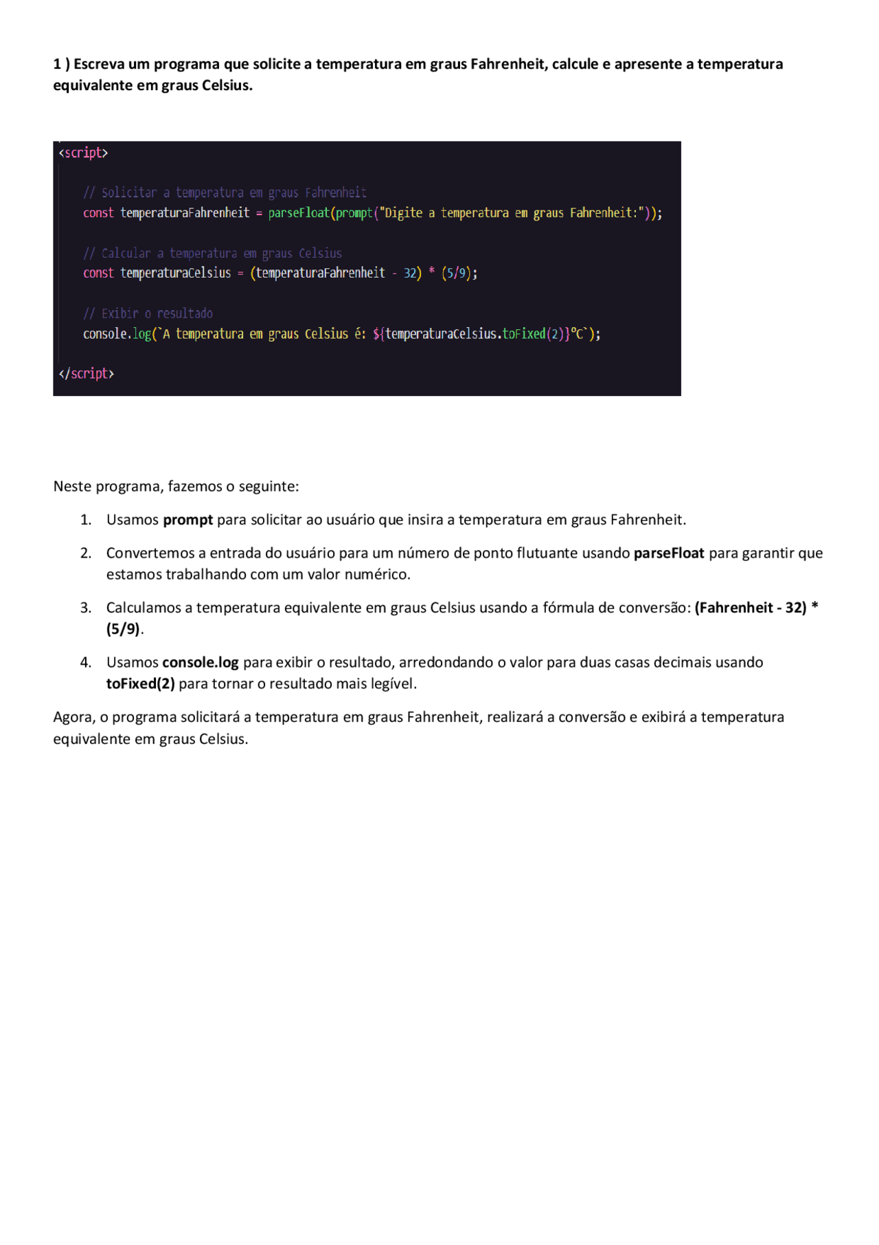 Exercícios com javaScript | Exercícios Programação Javascript | Docsity
