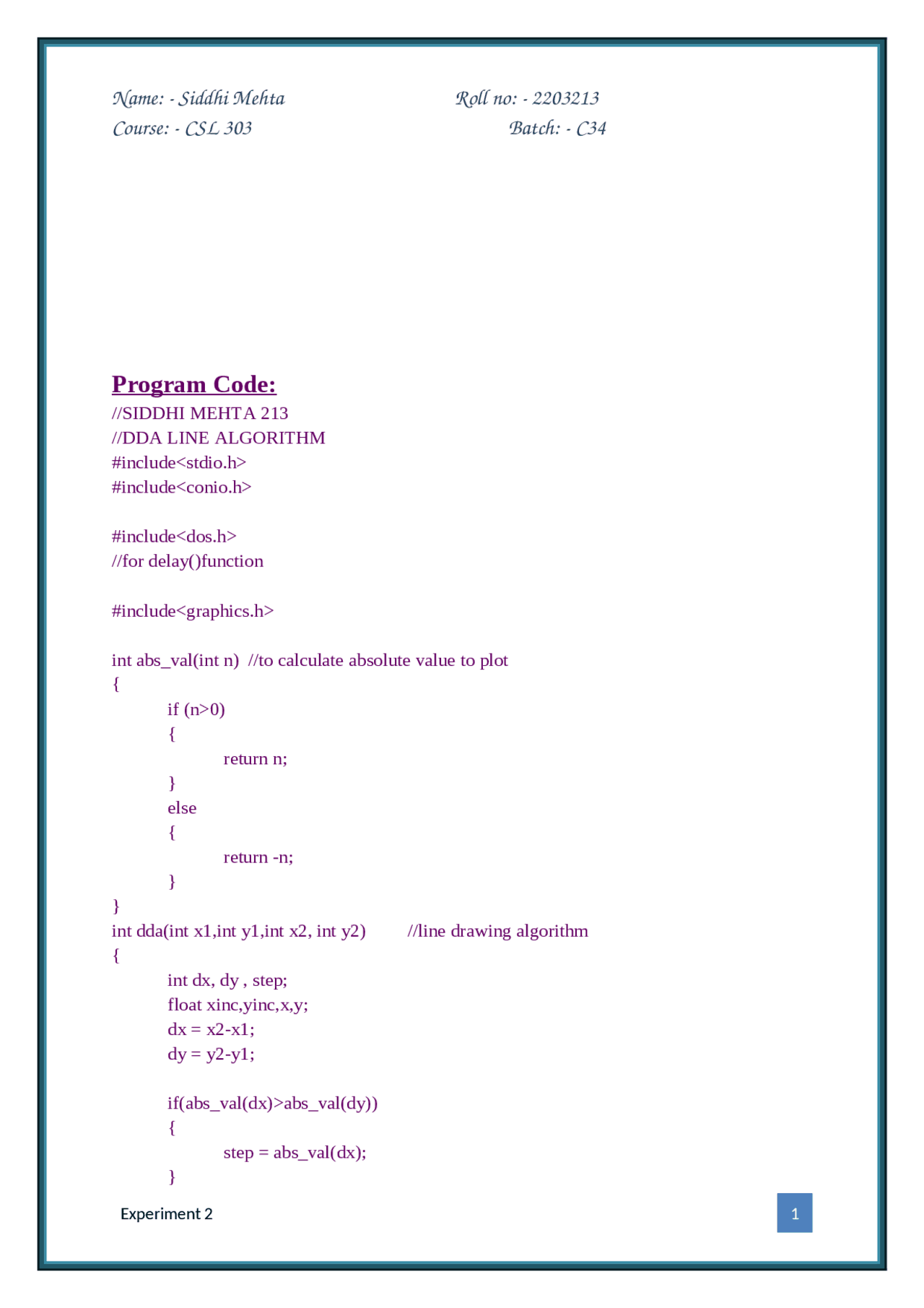 Computer Graphics DDA Algorithm | Assignments Computer Graphics | Docsity