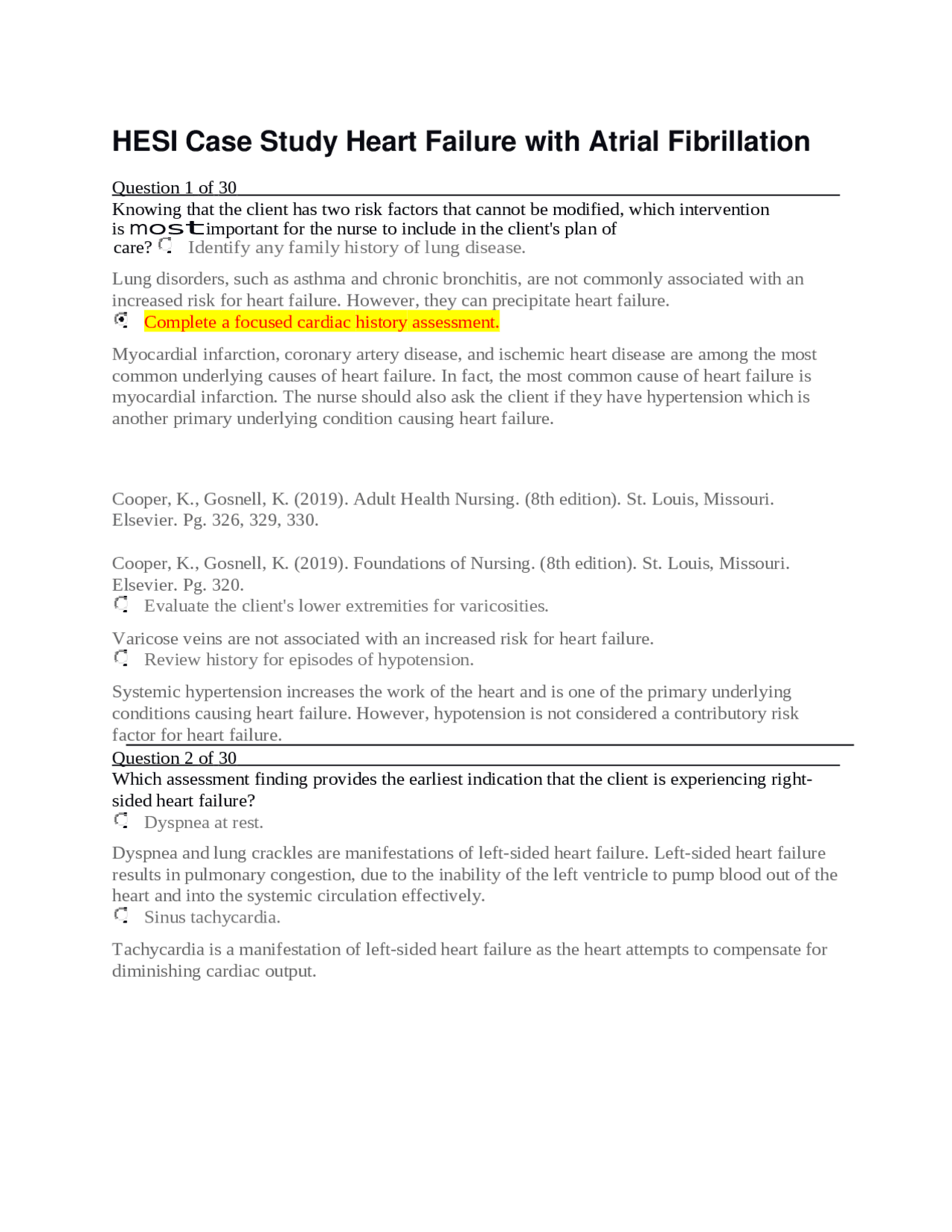 HESI Case Study Heart Failure with Atrial Fibrillation Study Guides