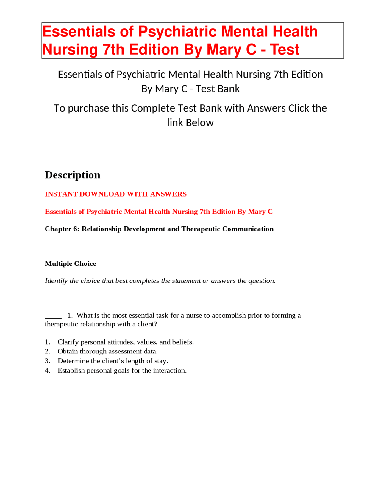 Essentials of Psychiatric Mental Health Nursing 7th Edition By Mary C ...