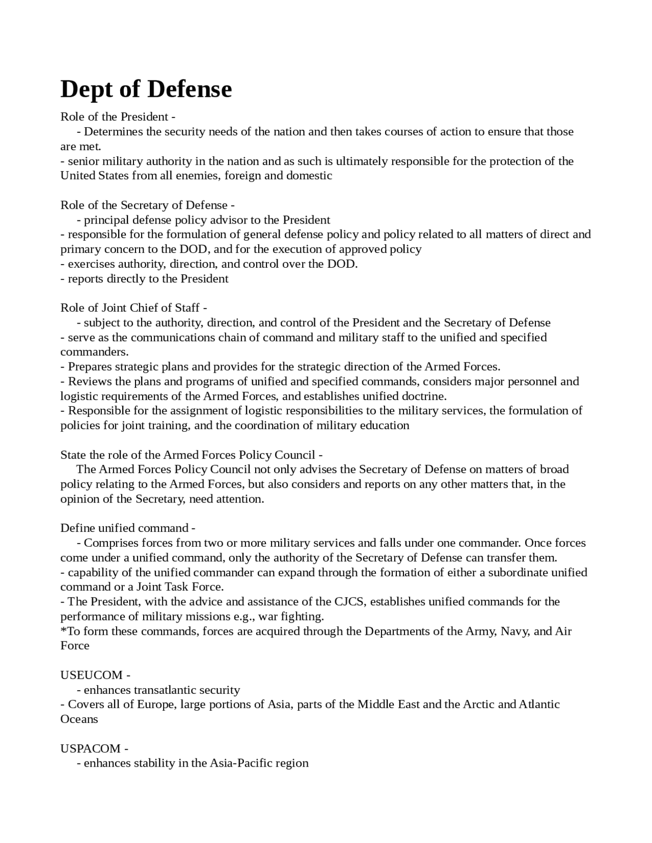 Defense Policy Document Example Dept of Defense | Dept of Defense | Exams Military Strategy and ...