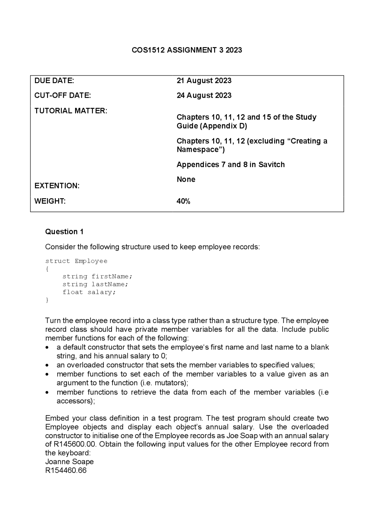 Assignment 3 from Unisa | Assignments Introduction to Computers | Docsity