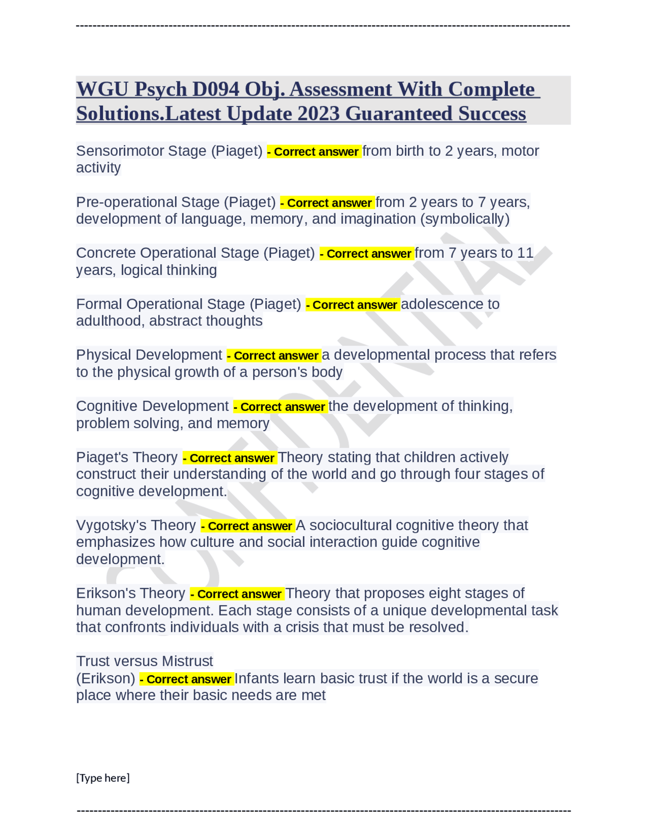 WGU Psych D094 Obj. Assessment With Complete Solutions.Latest Update ...