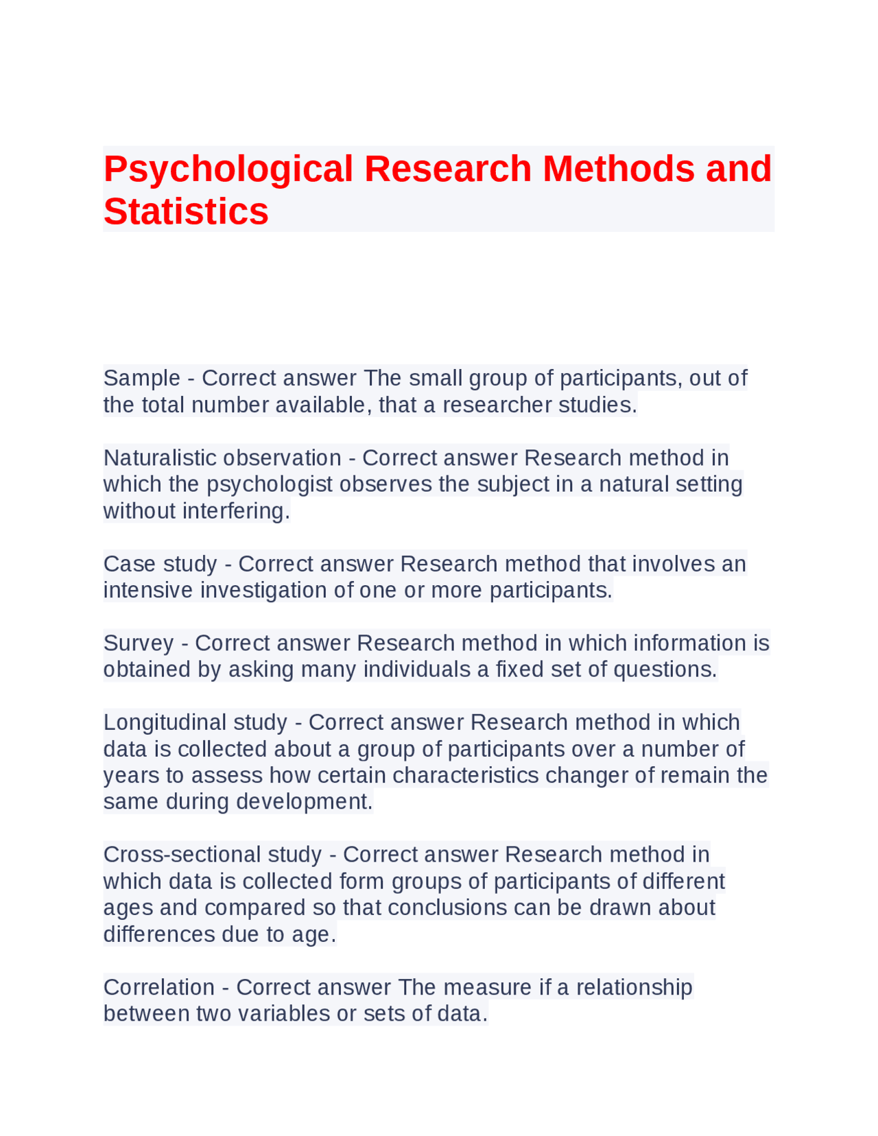 Psych Research Methods Math Psychological Research Methods and Statistics | Exams Statistics | Docsity