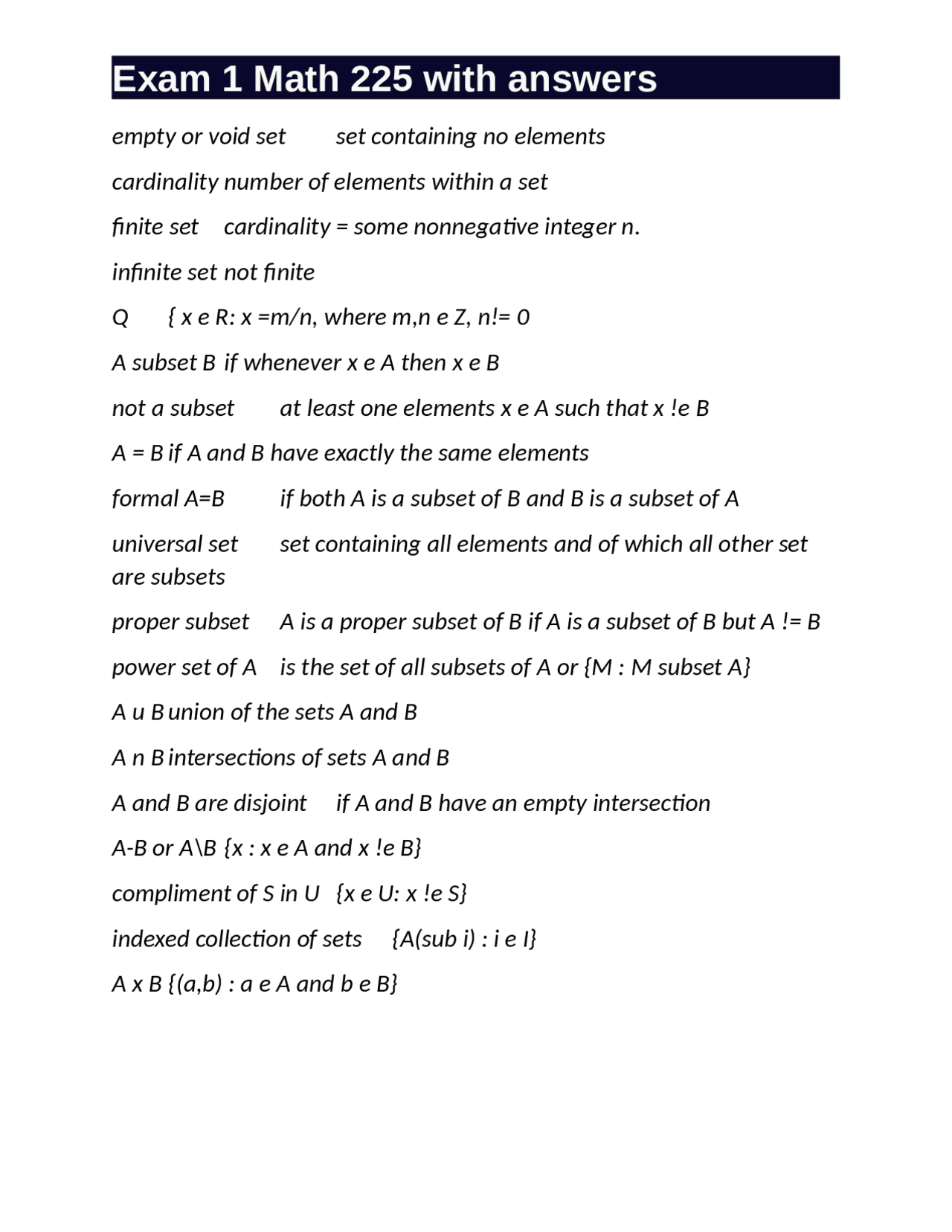Exam 1 Math 225 with answers | Exams Nursing | Docsity