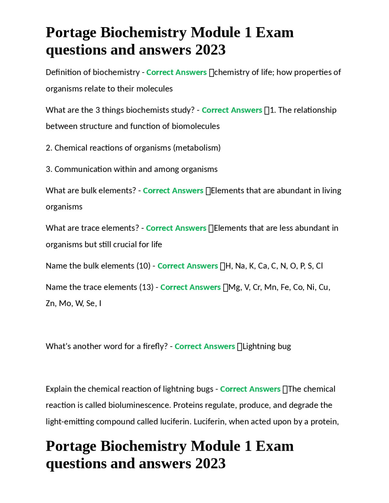 Portage Biochemistry Module 1 Exam questions and answers 2023 | Exams ...