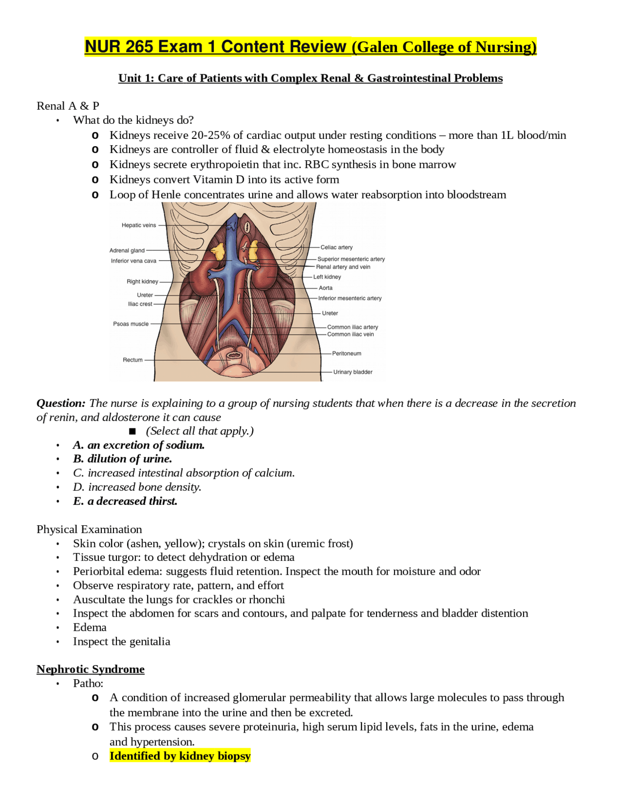 NUR 265 Exam 1 Content Review (Galen College of Nursing) | Study Guides ...