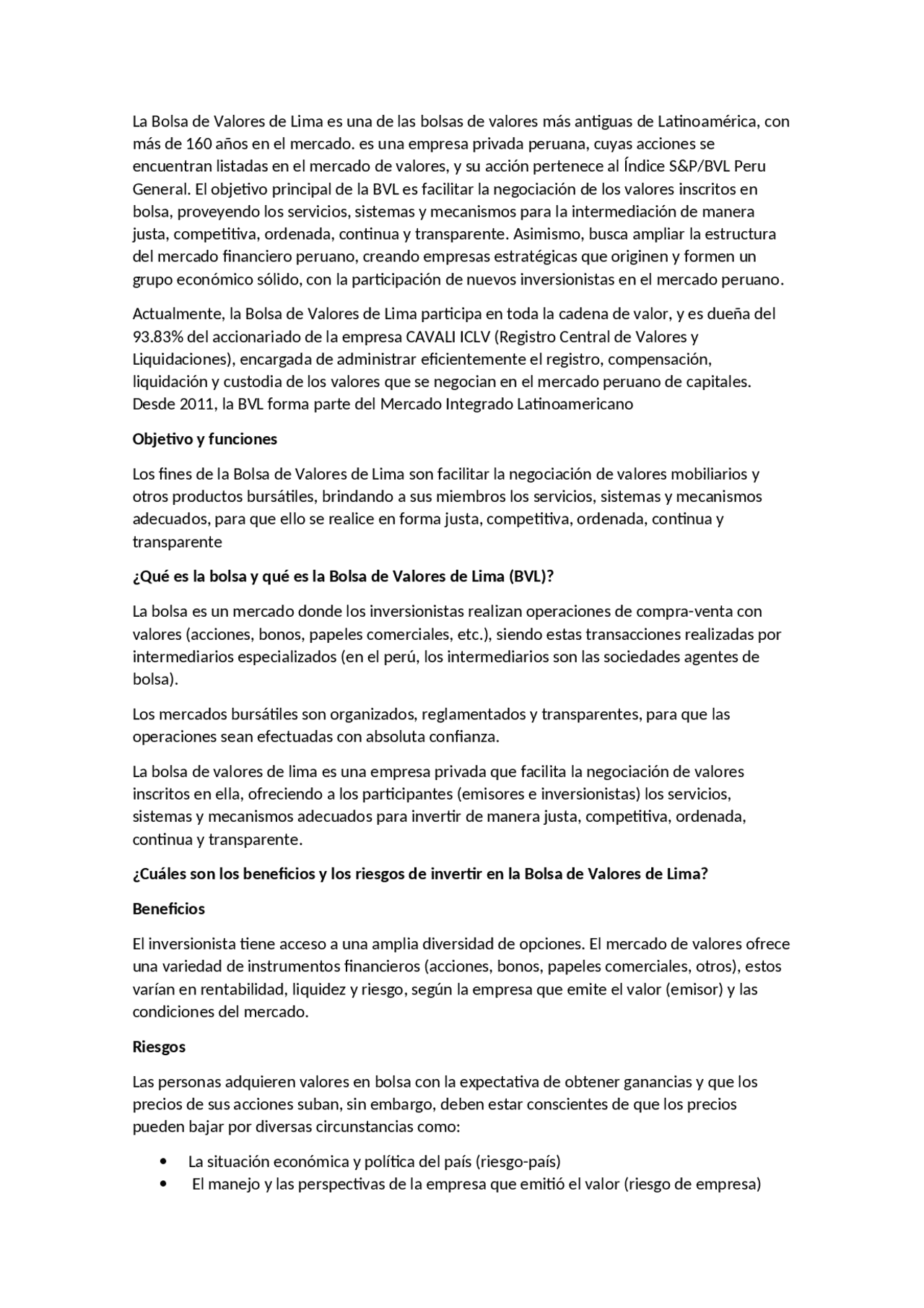 Bolsa de valores de lima Monografías, Ensayos de Economía Docsity