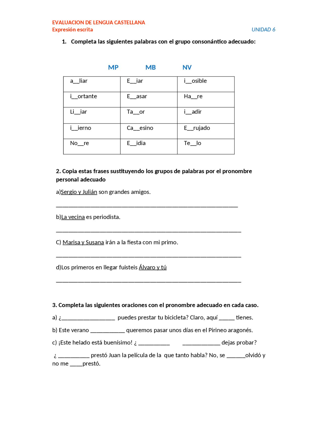 Examen LENGUA 4 primaria | Exámenes de Lengua y Literatura | Docsity