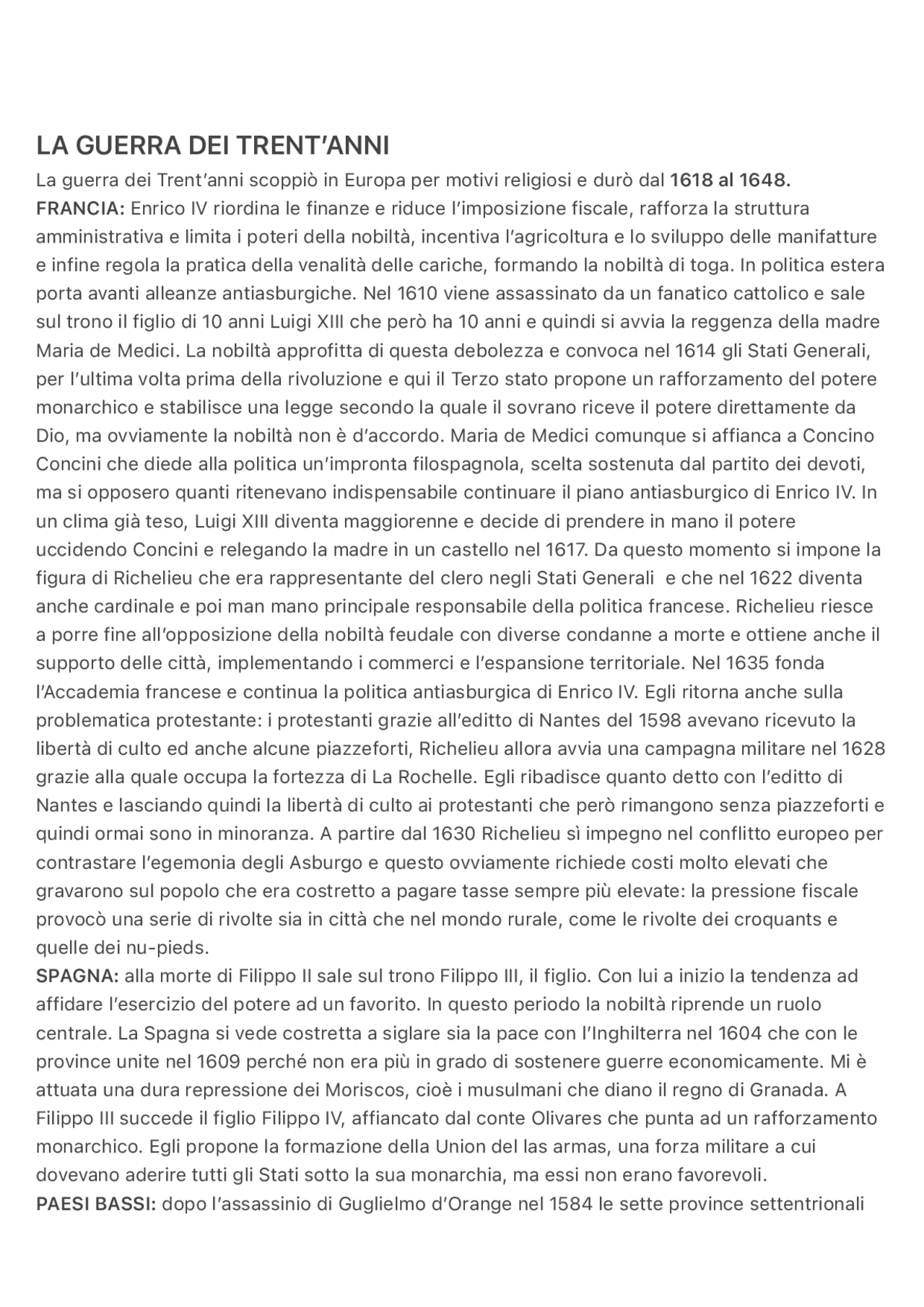 LA GUERRA DEI TRENT’ANNI | Schemi e mappe concettuali di Storia Moderna ...
