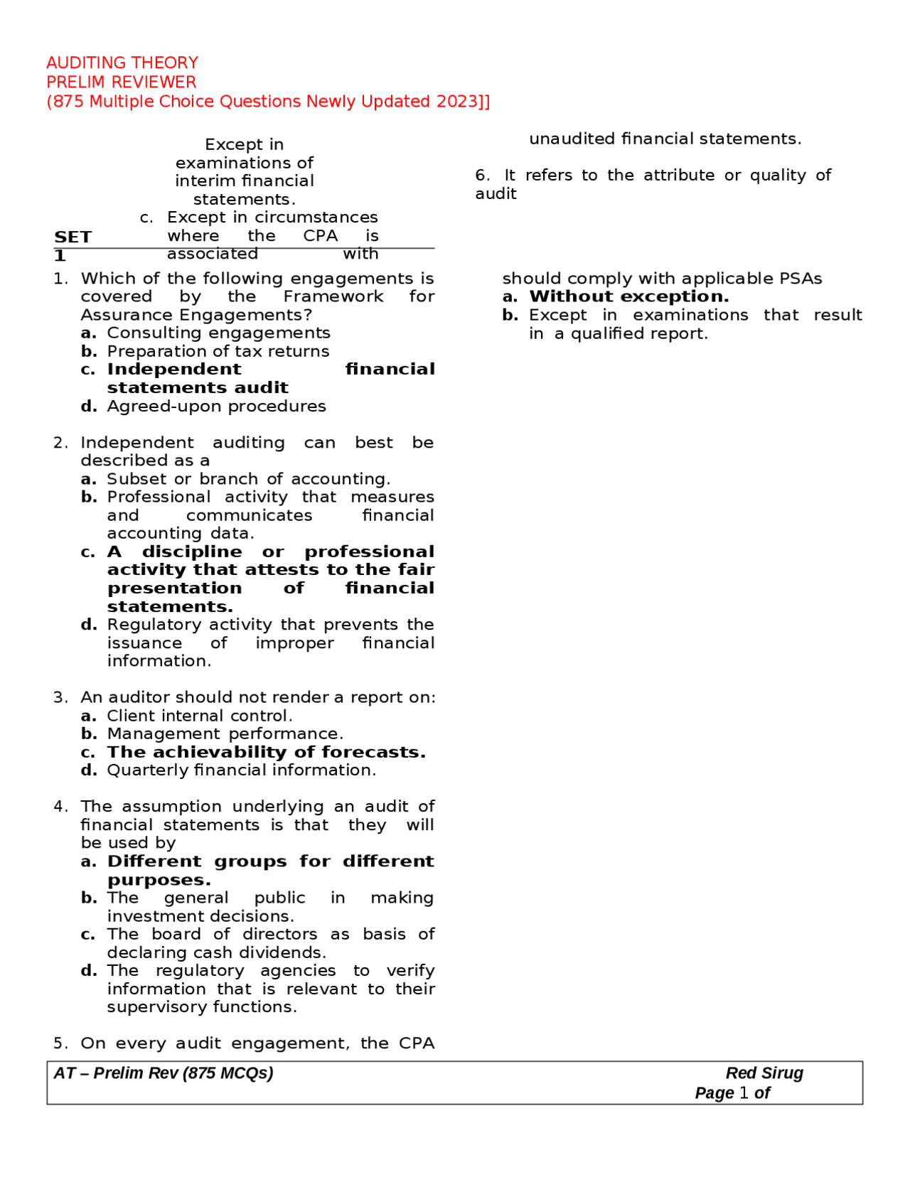 AUDITING THEORY PRELIM REVIEWER (875 Multiple Choice Questions Newly ...