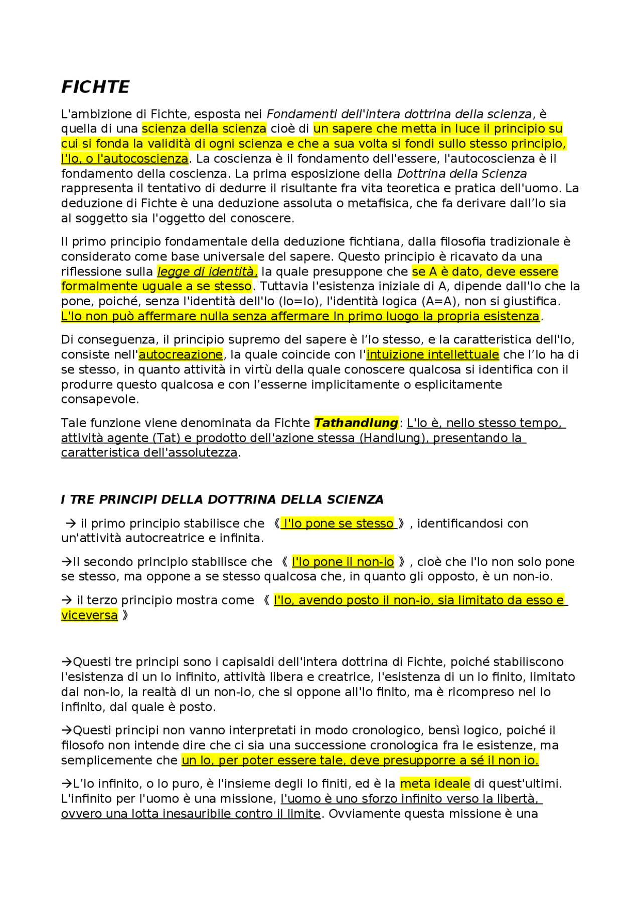 dottrina della scienza di fichte