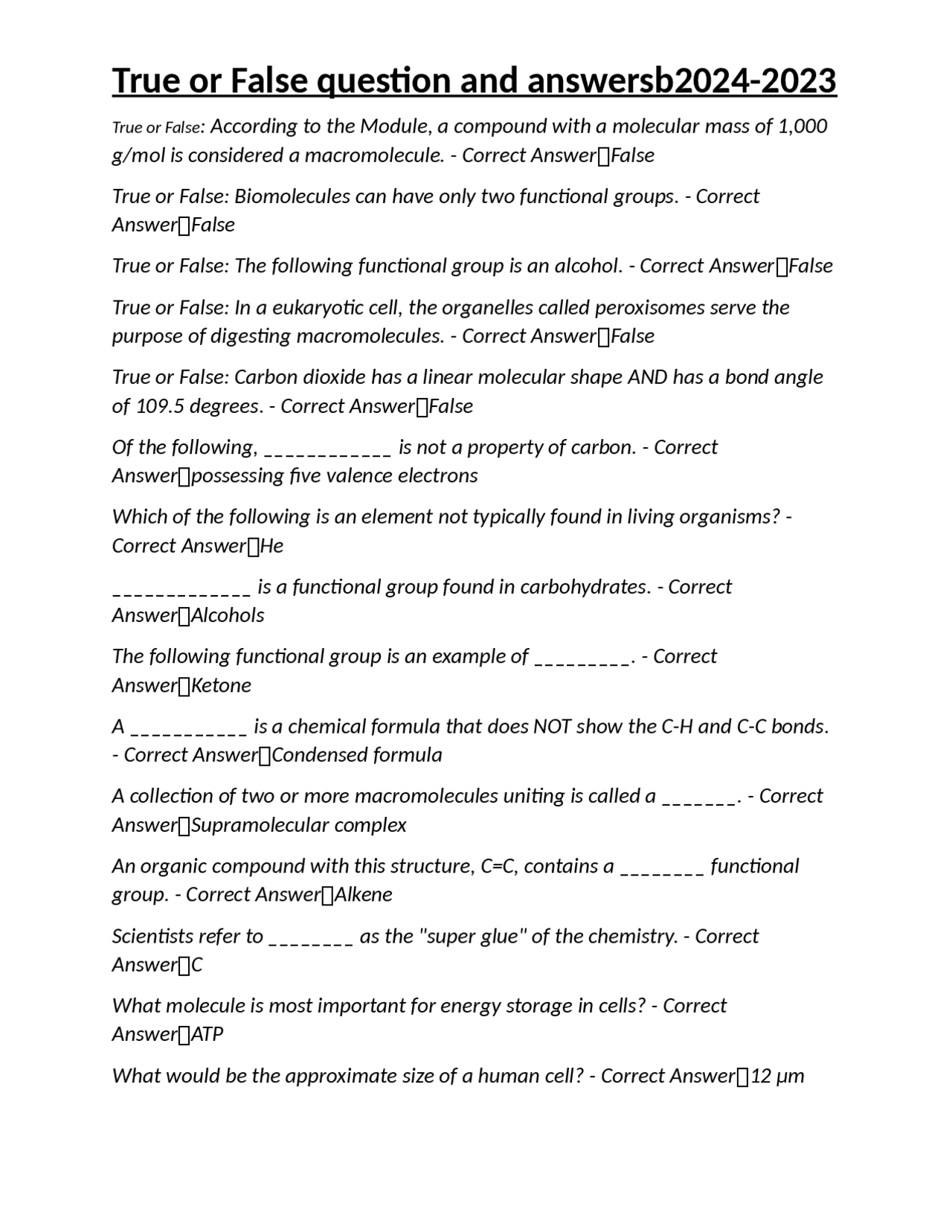 True or False question and answersb2024-2023 | Exams Nursing | Docsity