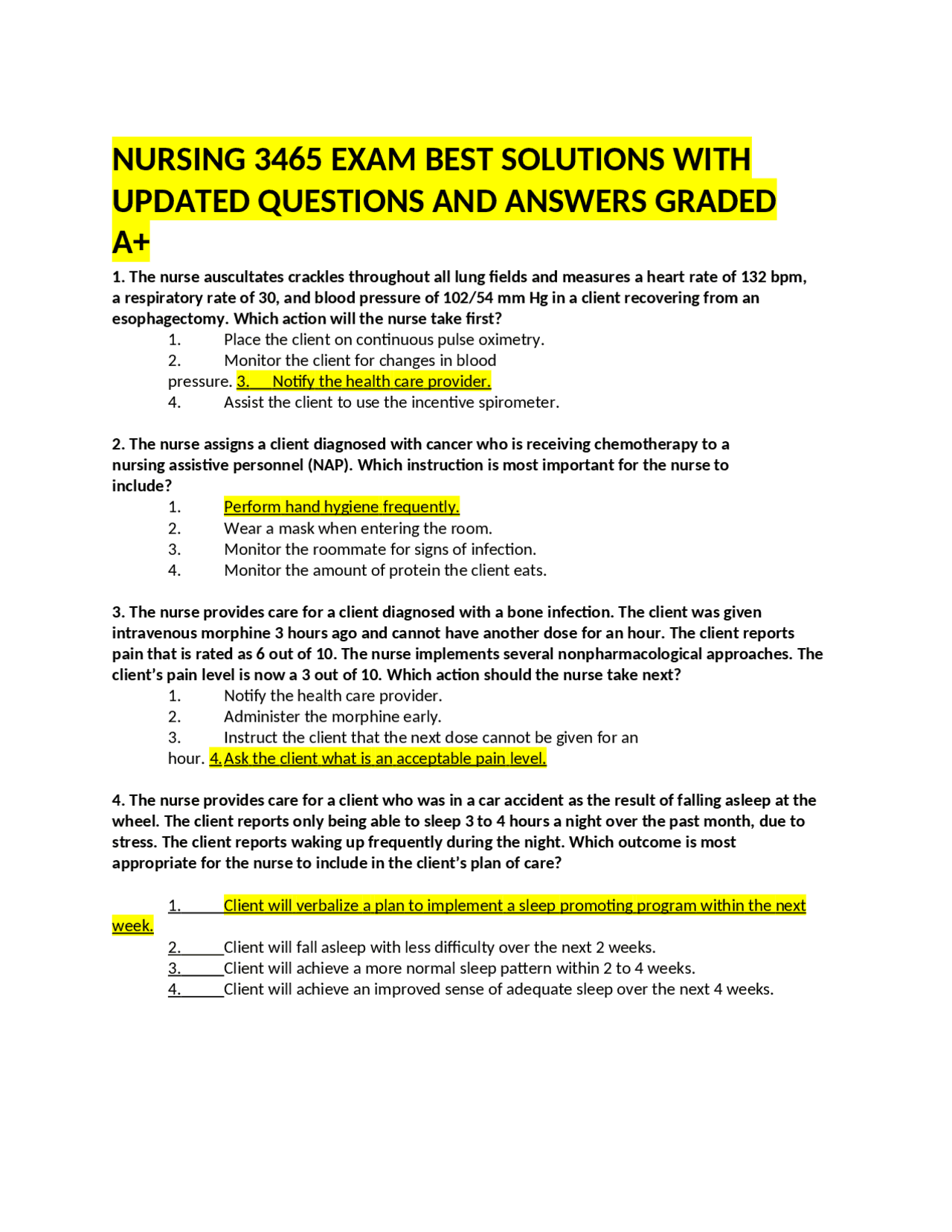 NURSING 3465 EXAM BEST SOLUTIONS WITH UPDATED QUESTIONS AND ANSWERS ...