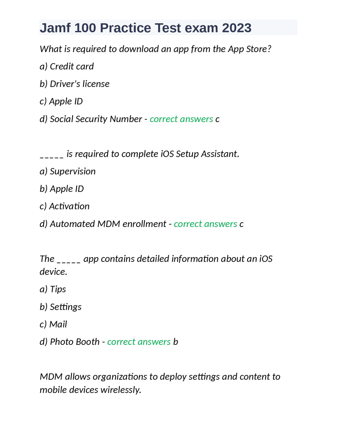 Jamf 100 Practice Test Exam 2023 Exams Nursing Docsity