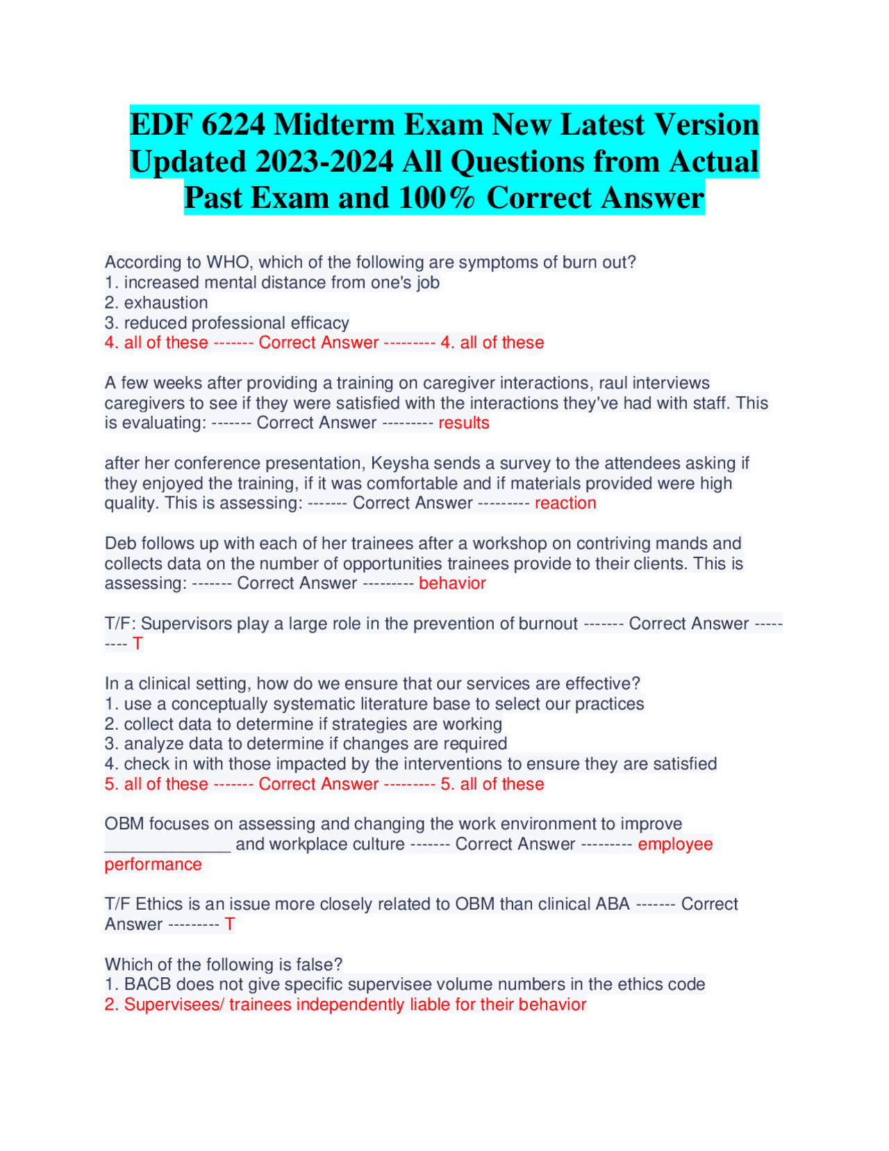 EDF 6224 Midterm Exam New Latest Version Updated 2023-2024 All ...