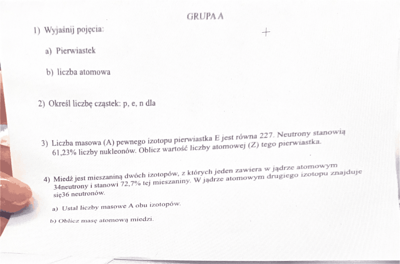 Kartkówka z chemii klasa 1 lo | Schematy Chemia | Docsity