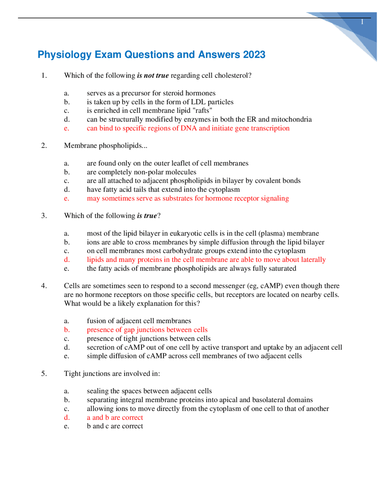 Physiology Exam Questions and Answers 2023 Exams Nursing Docsity