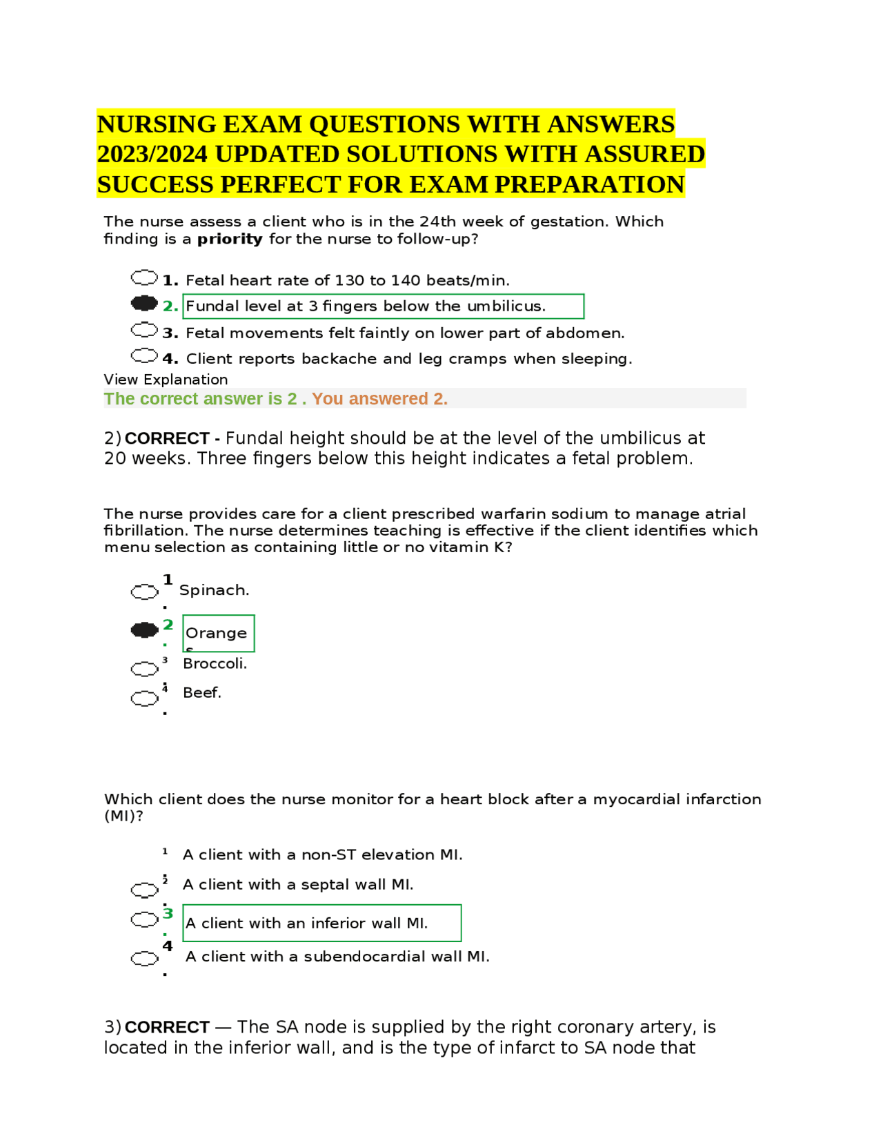 NURSING EXAM QUESTIONS WITH ANSWERS 2023/2024 UPDATED SOLUTIONS WITH ...
