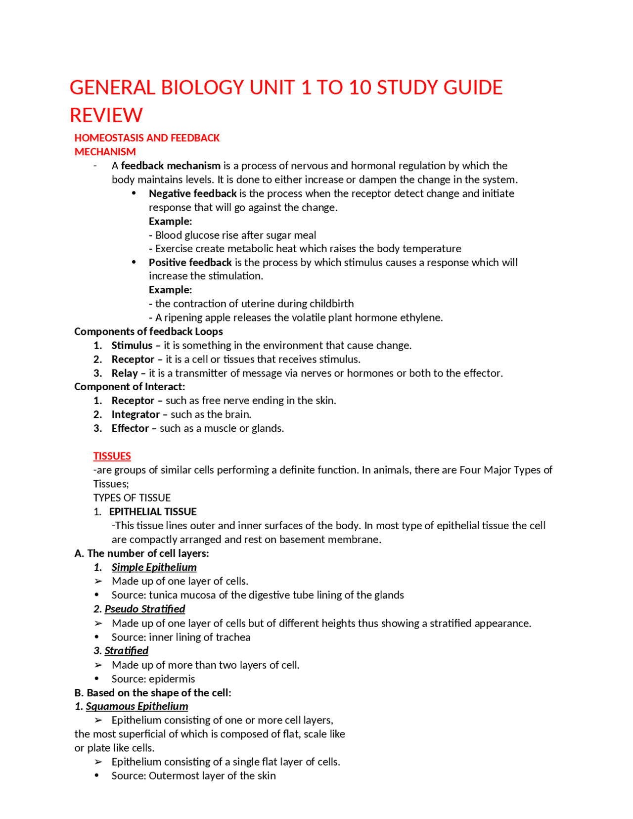 GENERAL BIOLOGY UNIT 1 TO 10 STUDY GUIDE REVIEW | Study Guides, Projects, Research Biology | Docsity
