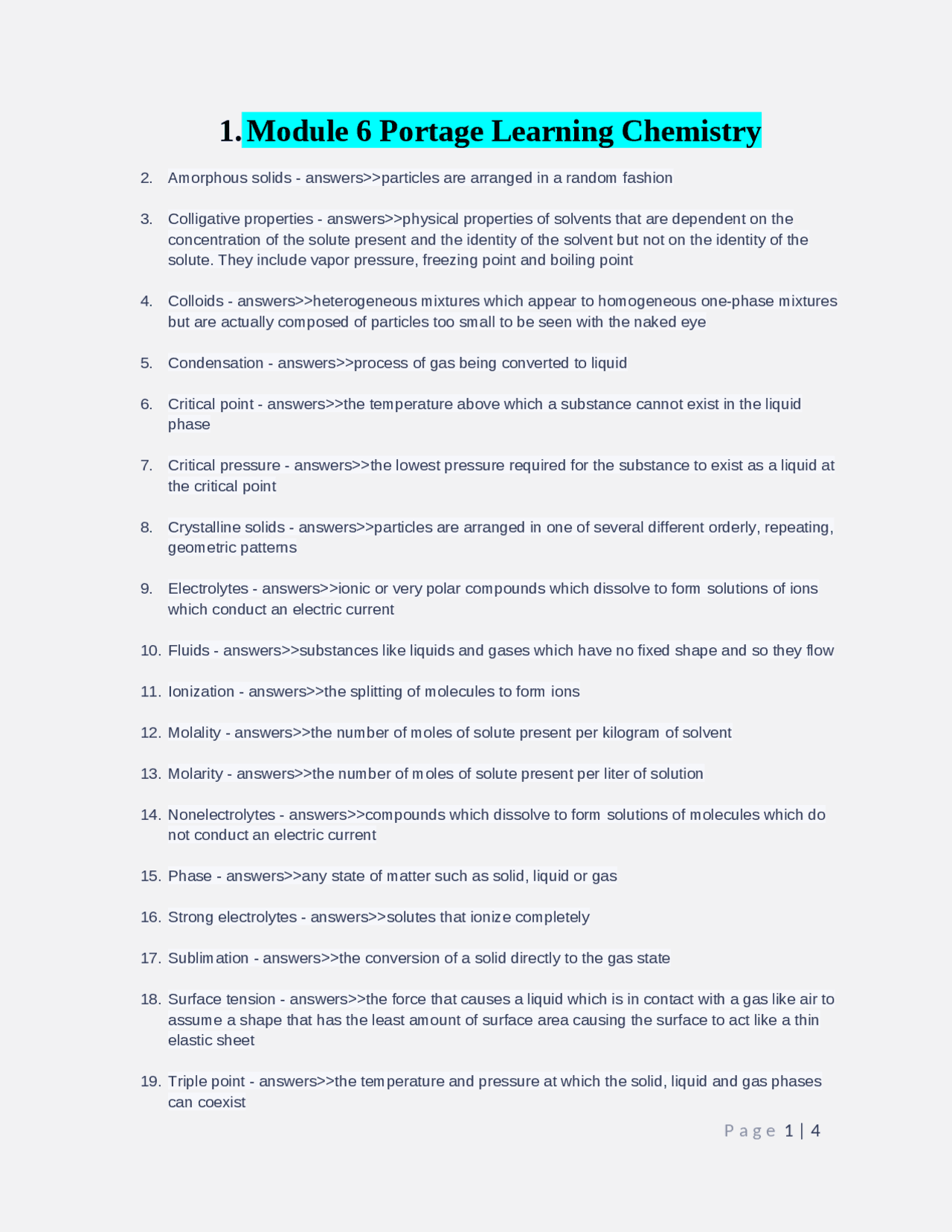 Module 6 Portage Learning Chemistry | Quizzes Chemistry | Docsity