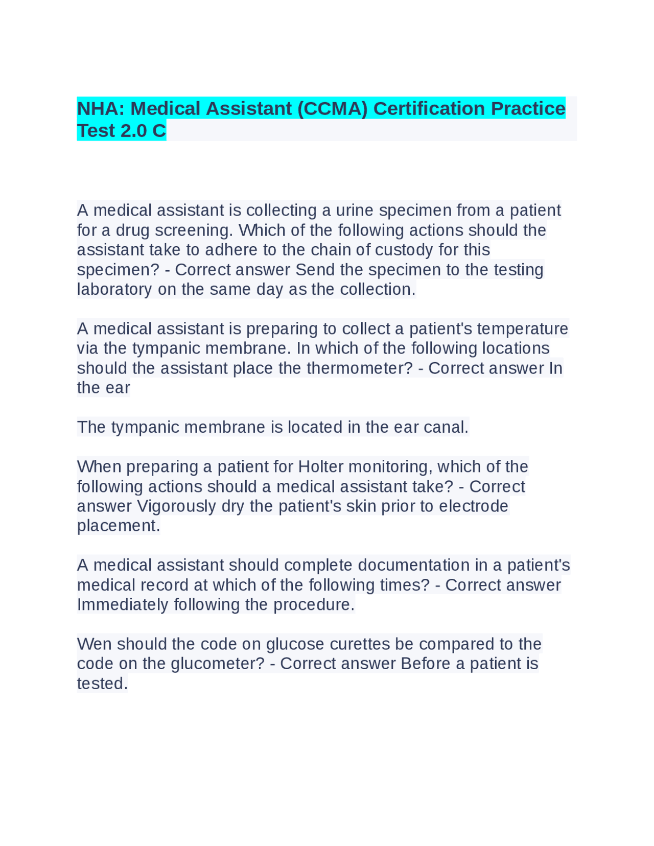 NHA Medical Assistant CCMA Certification Practice Test 2 0 C Exams nha-medical-assistant-ccma-certification-practice-test-2-0-c-exams