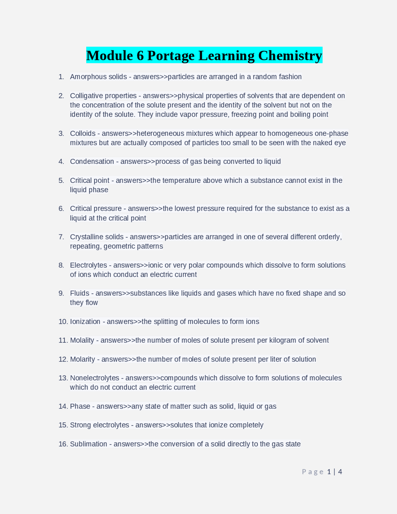 Module 6 Portage Learning Chemistry | Exams Chemistry | Docsity