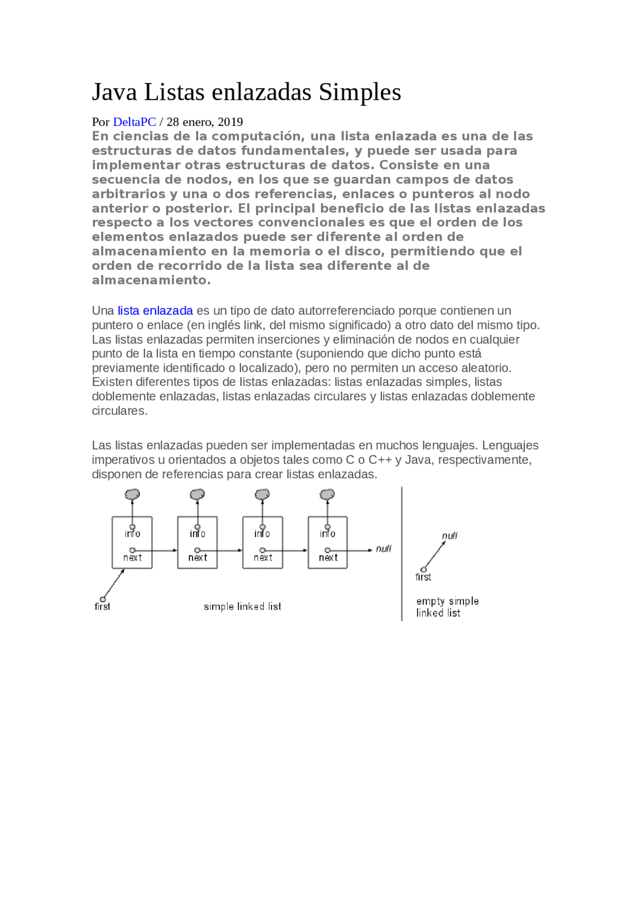 Listas simples con java | Resúmenes de Matemáticas | Docsity