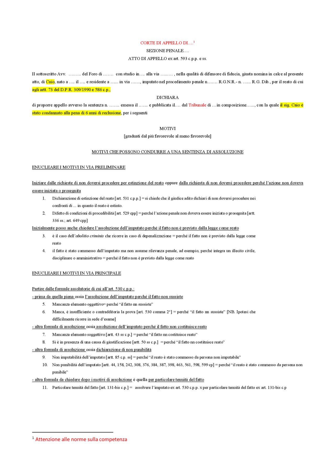 Facsimile Atto di appello Schemi e mappe concettuali di Diritto