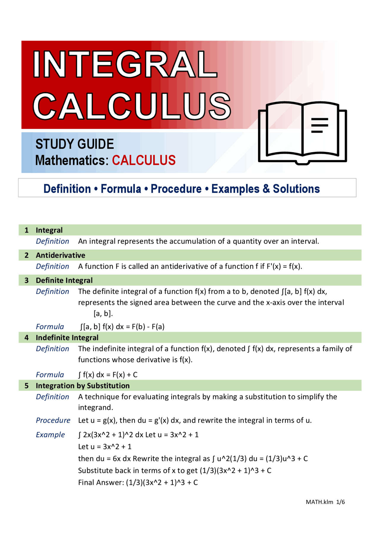 Study Guide - Integral Calculus | Study Guides, Projects, Research ...