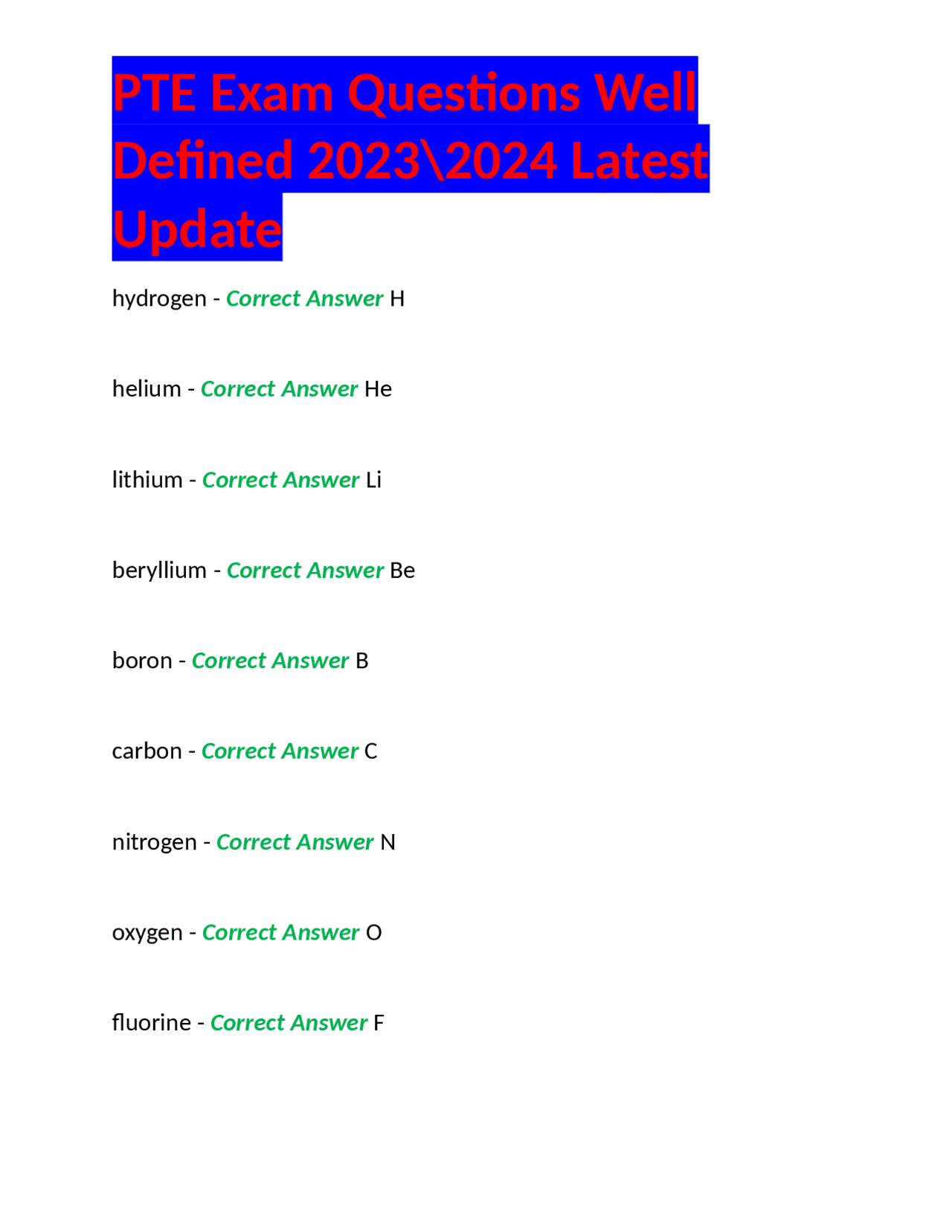 PTE Exam Questions Well Defined 2023\2024 Latest Update | Exams Nursing ...