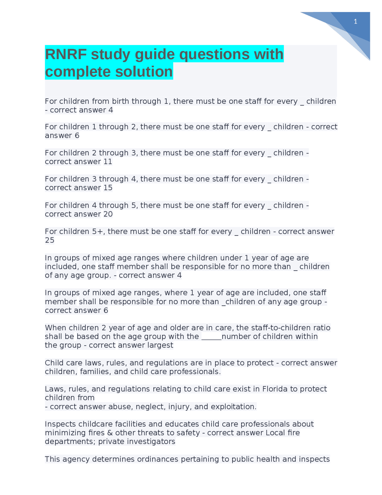 RNRF study guide questions with complete solution Download for an A+ ...