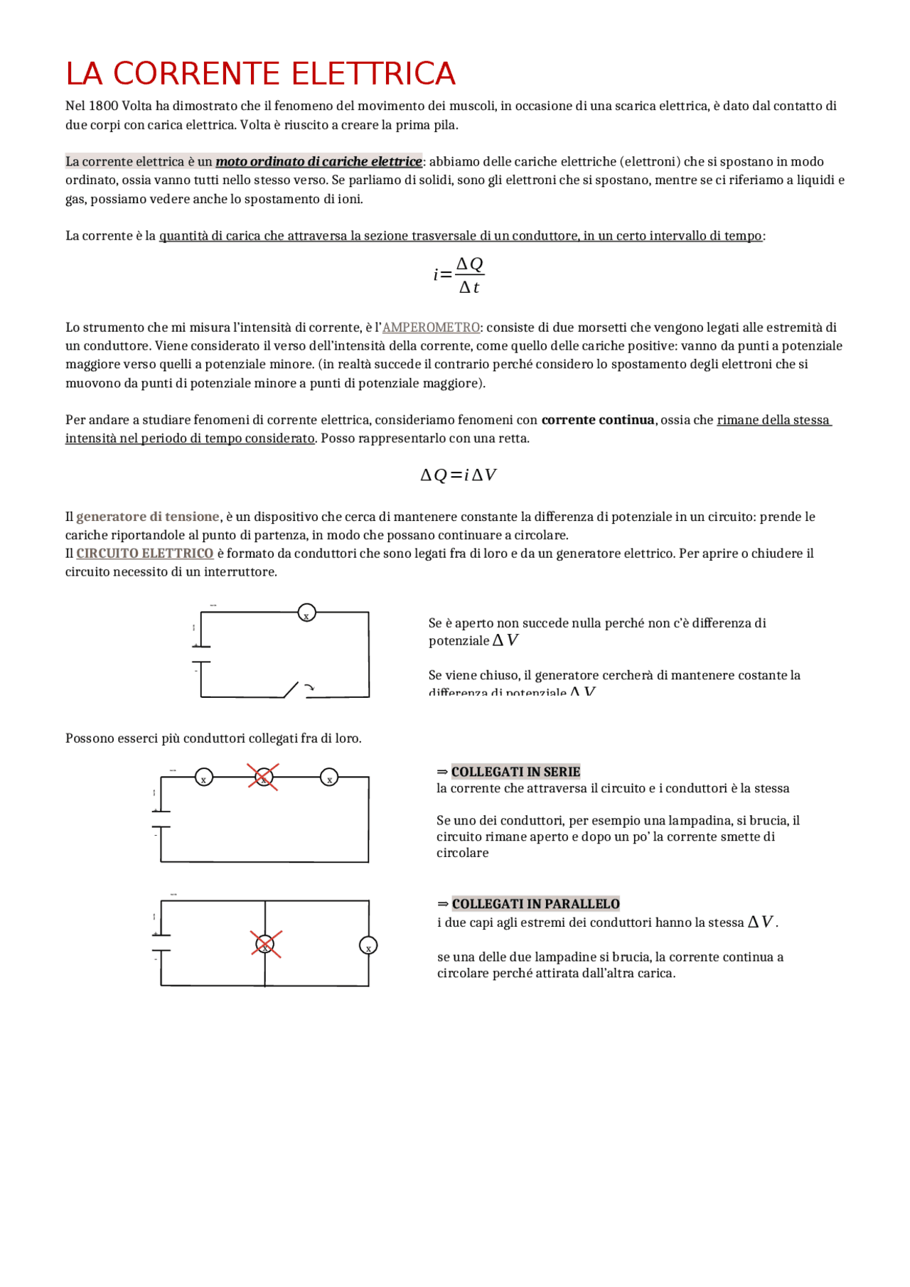 La corrente elettrica Appunti di Fisica Docsity