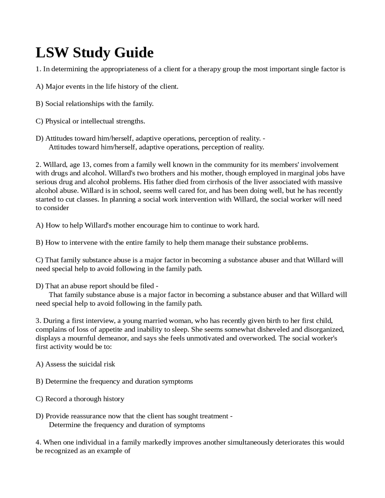 LSW Study Guide LSW Study Guide | Exams Social Work | Docsity