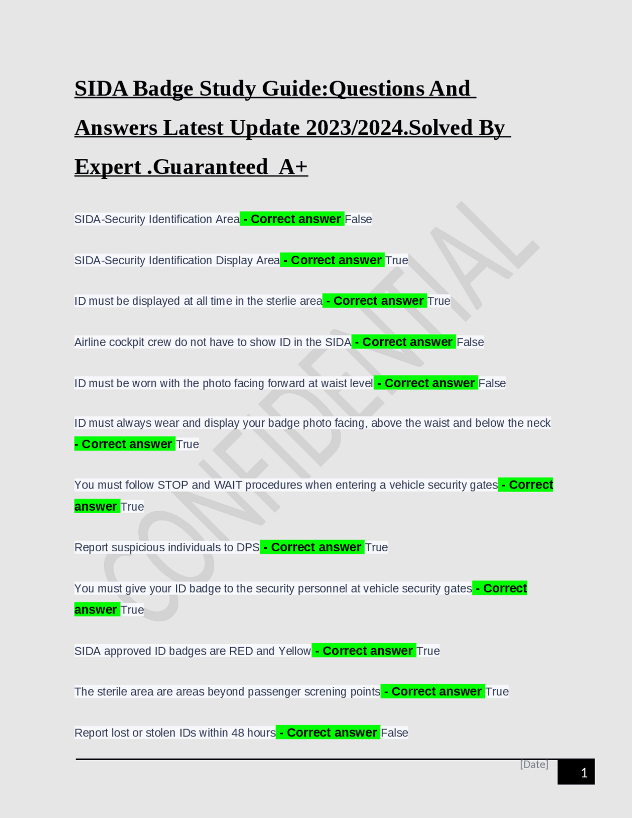 SIDA Badge Study GuideQuestions And Answers Latest Update 2023/2024