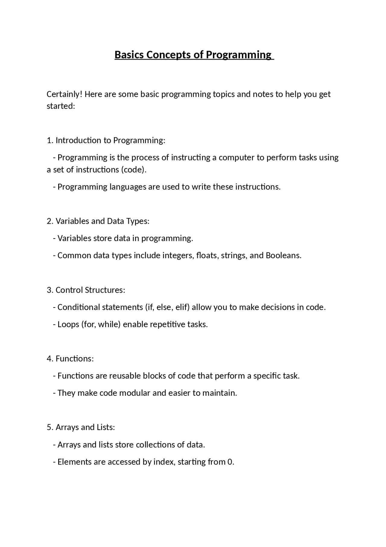 Basic concepts of Programming | Study notes Computer Science | Docsity