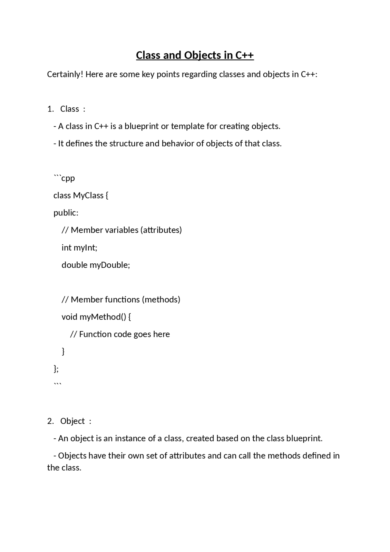 Classes and Objects in C++ | Study notes Computer Science | Docsity