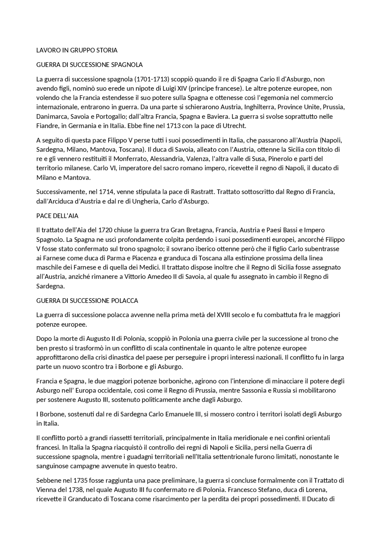 Guerra di successione spagnola e austriaca Appunti di Storia Docsity