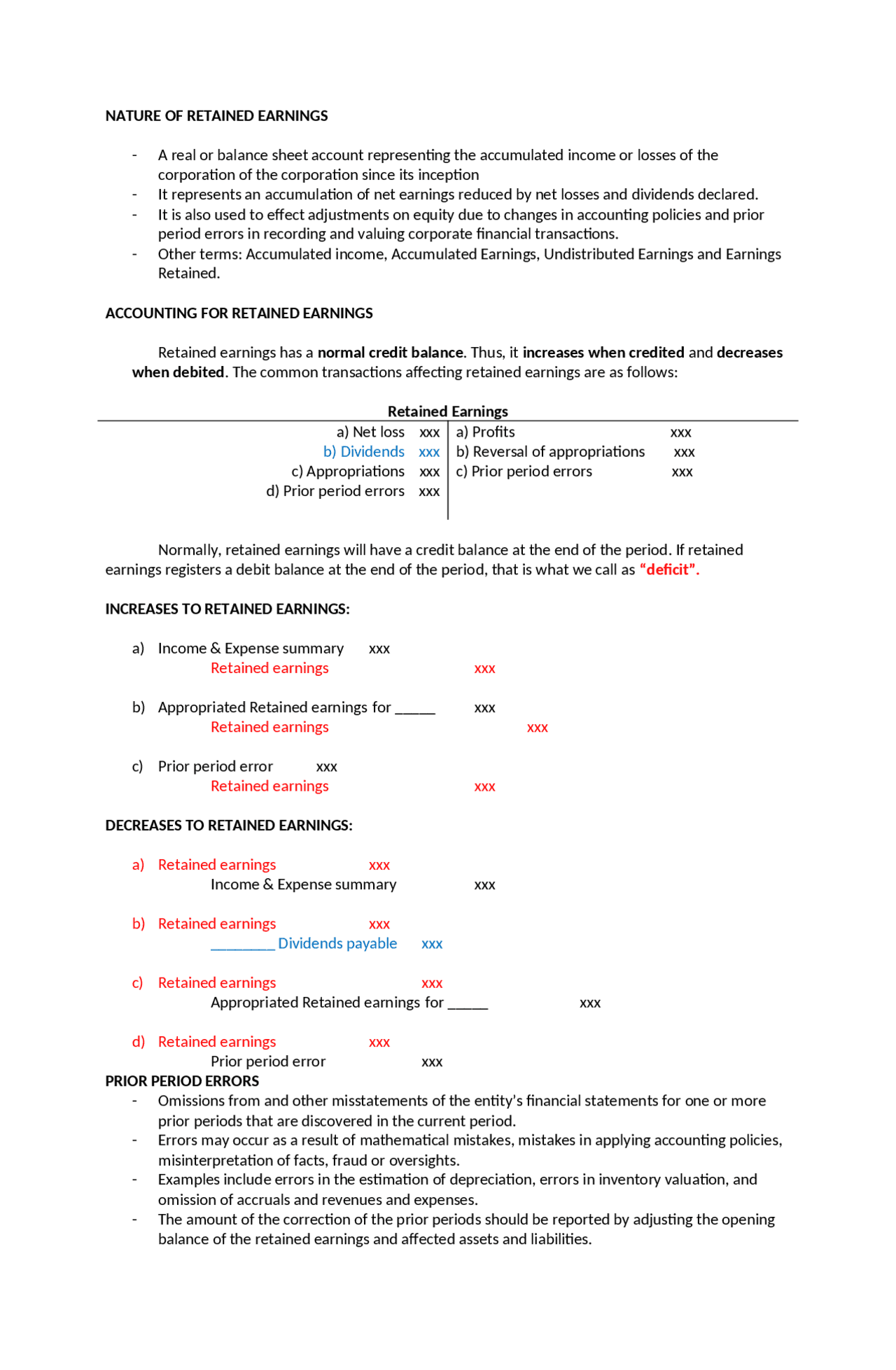 Retained Designation Retained Earnings Appropriated