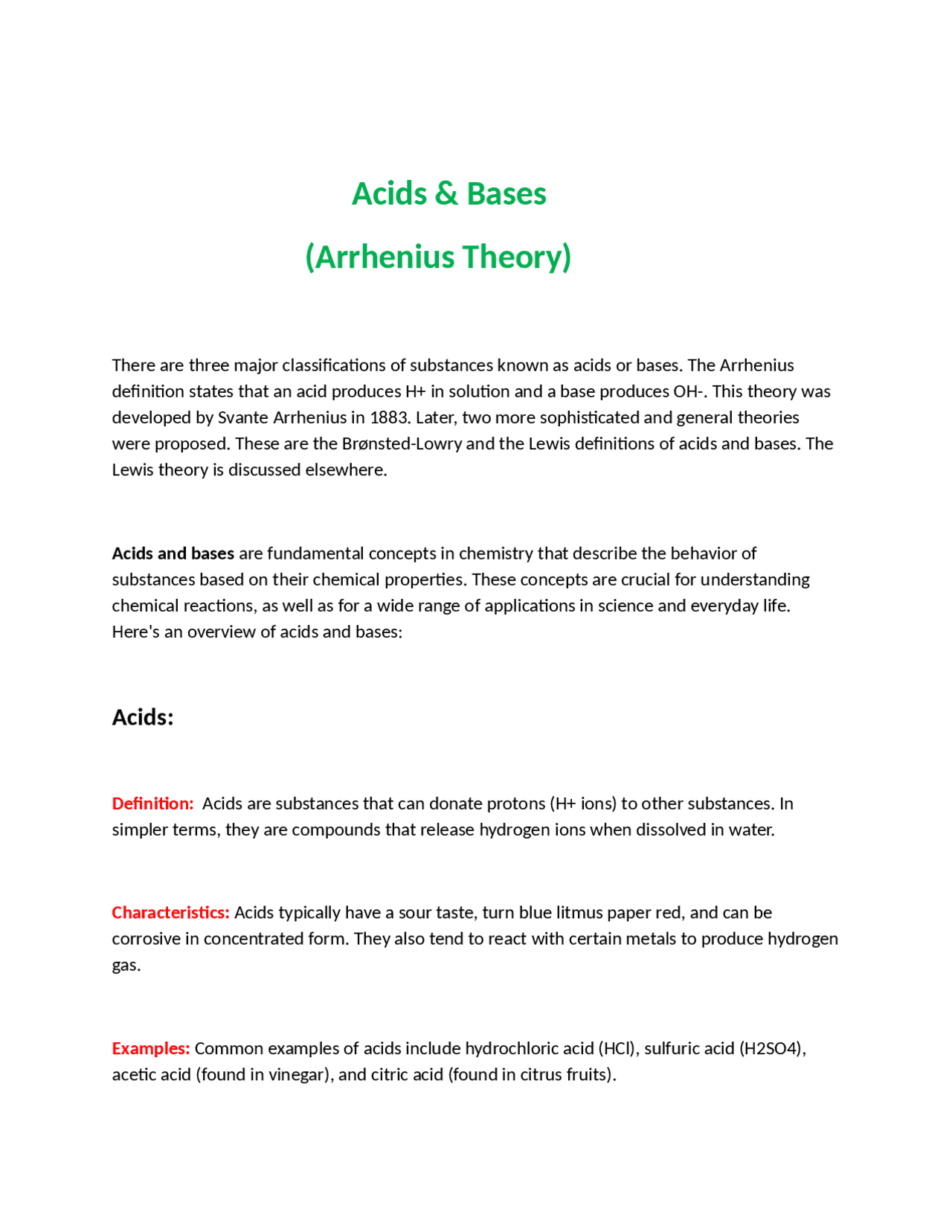 Arrenius Base Example Acids & Bases (Definitions, Examples, Arrhenius Theory of Acids and ...
