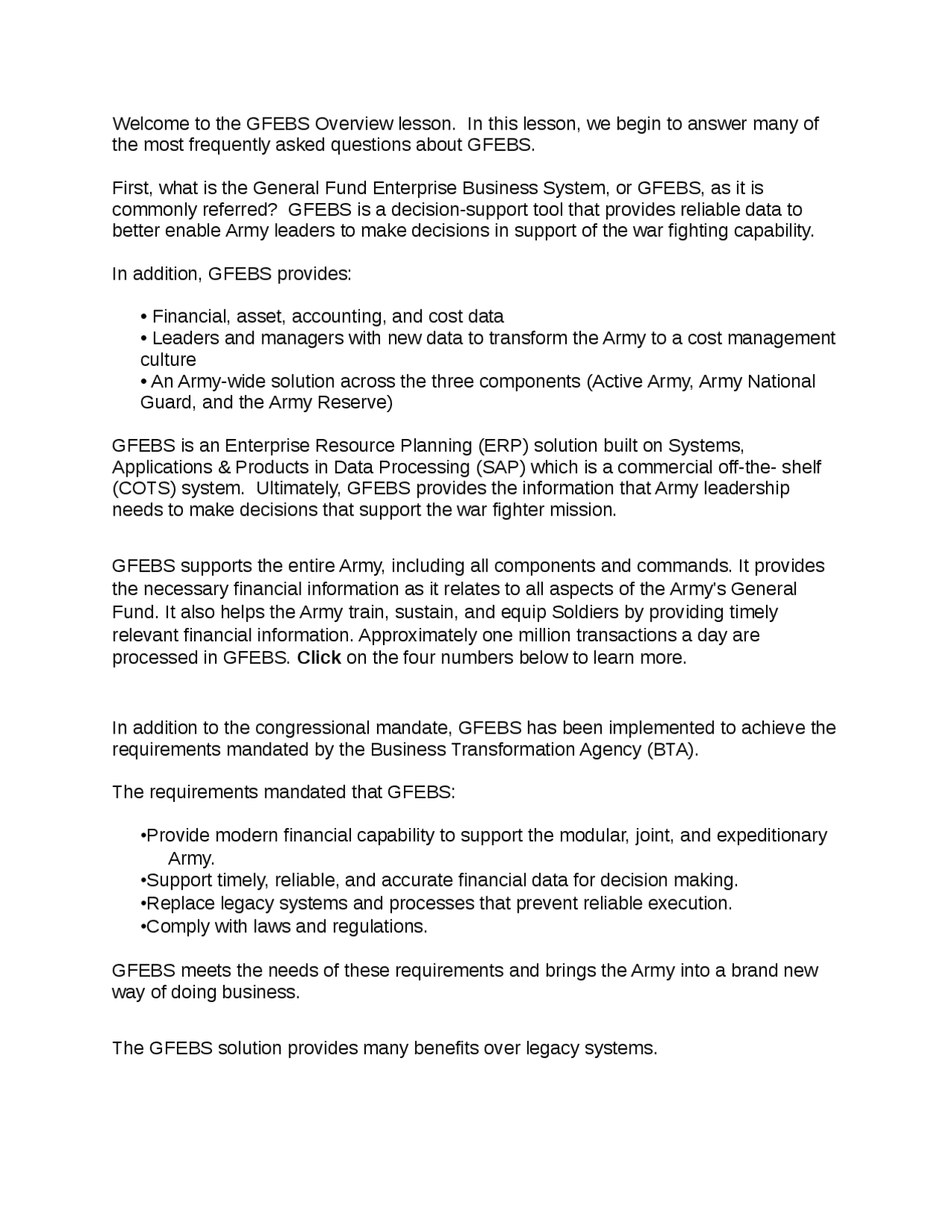 Summary GFEBS Overview/GFEBS Essentials Notes, Quizzes- Distinction ...