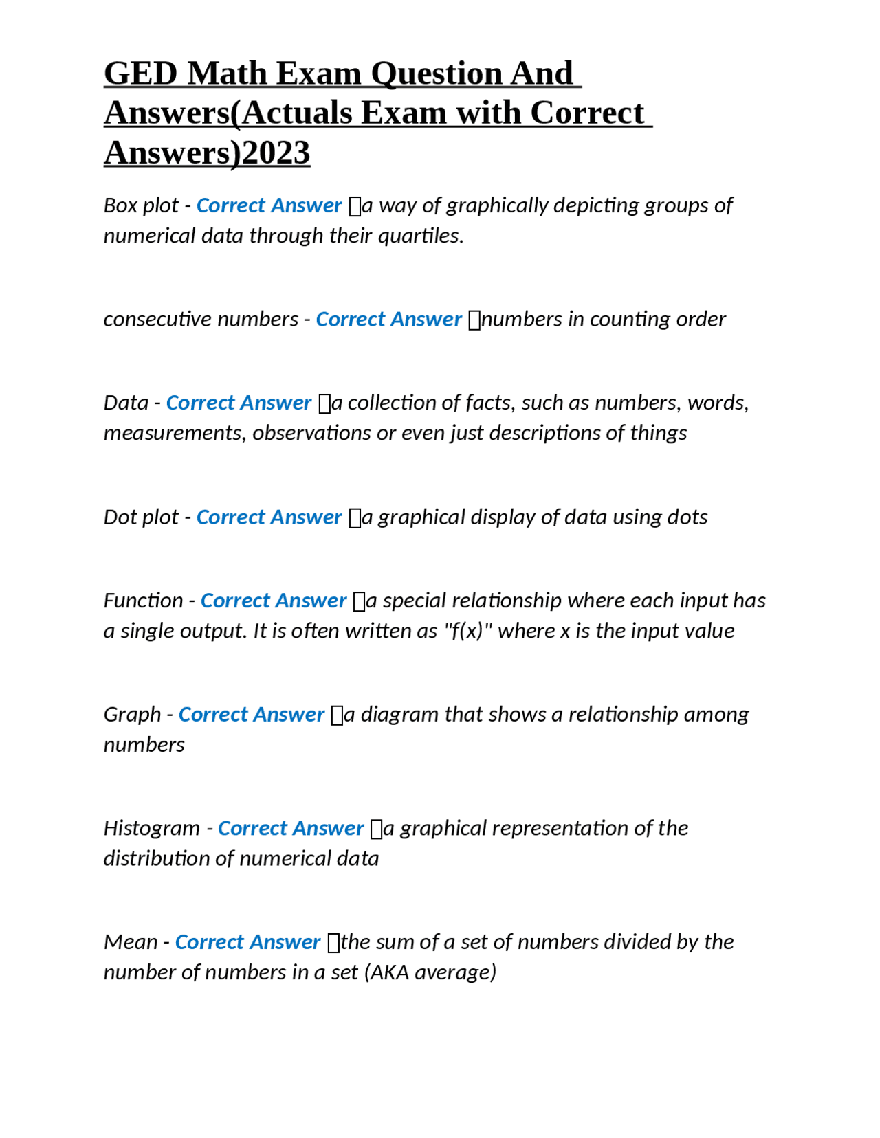 Ged Math Question Form GED Math Exam Question And Answers(Actuals Exam with Correct Answers ...