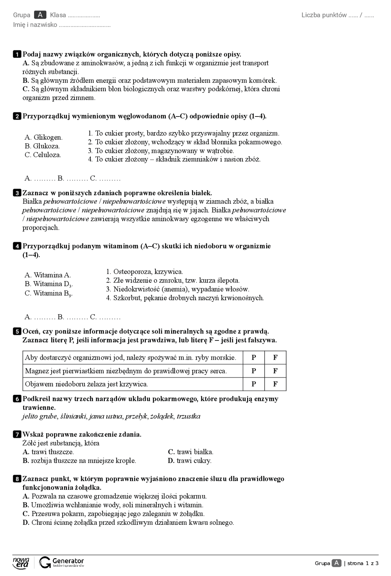 Biologia genetyka dział 1 sprawdzian | Notatki Biologia | Docsity