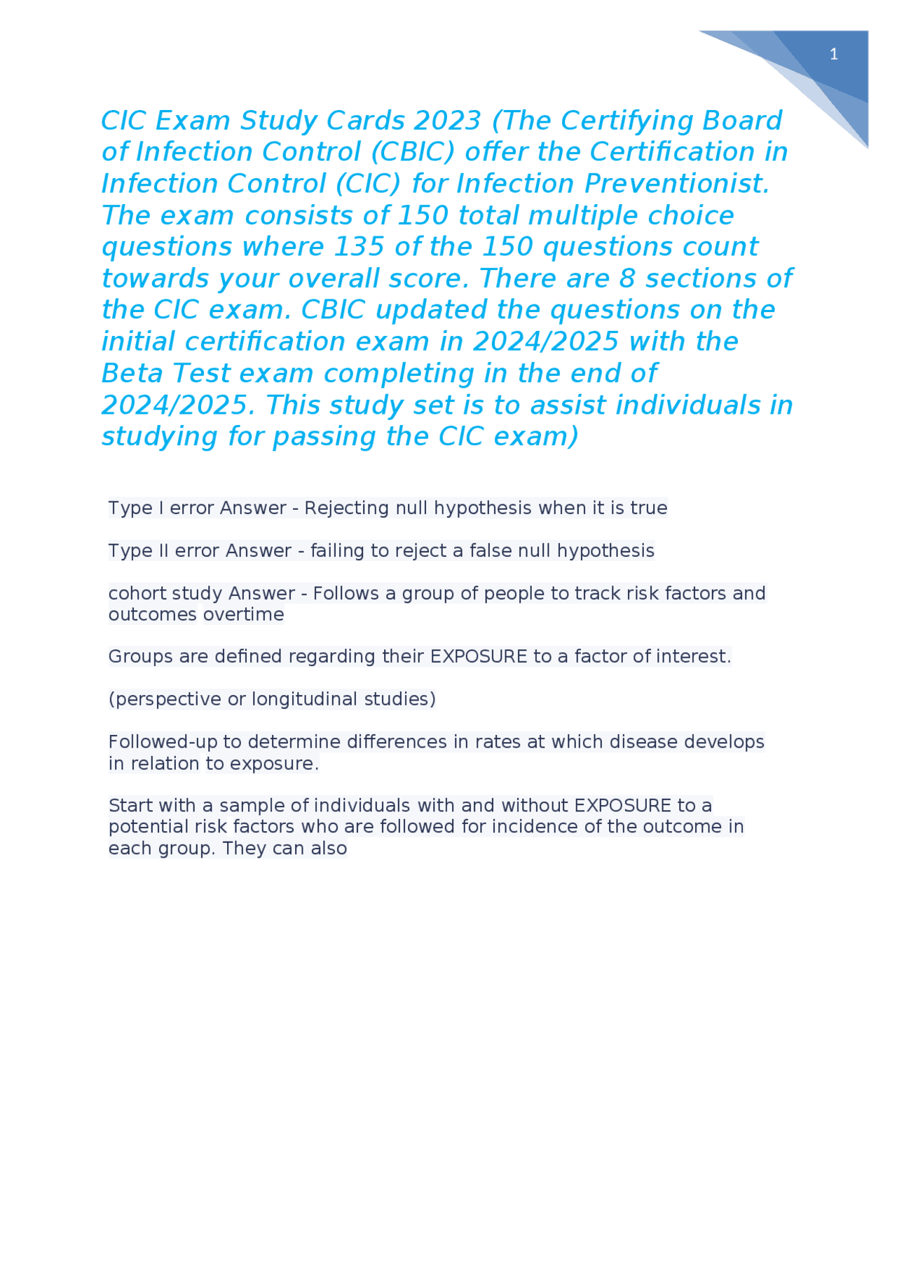 CIC Exam Study Cards 2024/2025 (The Certifying Board of Infection CIC Exam Study Cards 2024/2025 (The Certifying Board of Infection
